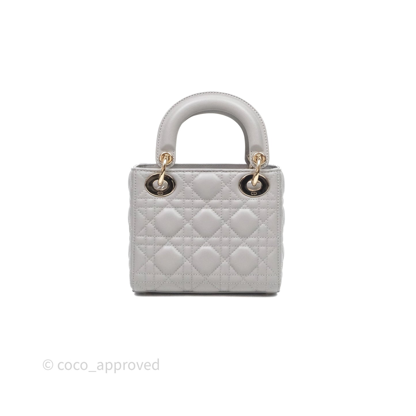 Christian Dior Mini Lady Dior Gray Lambskin Cannage Diamonds Gold Hardware