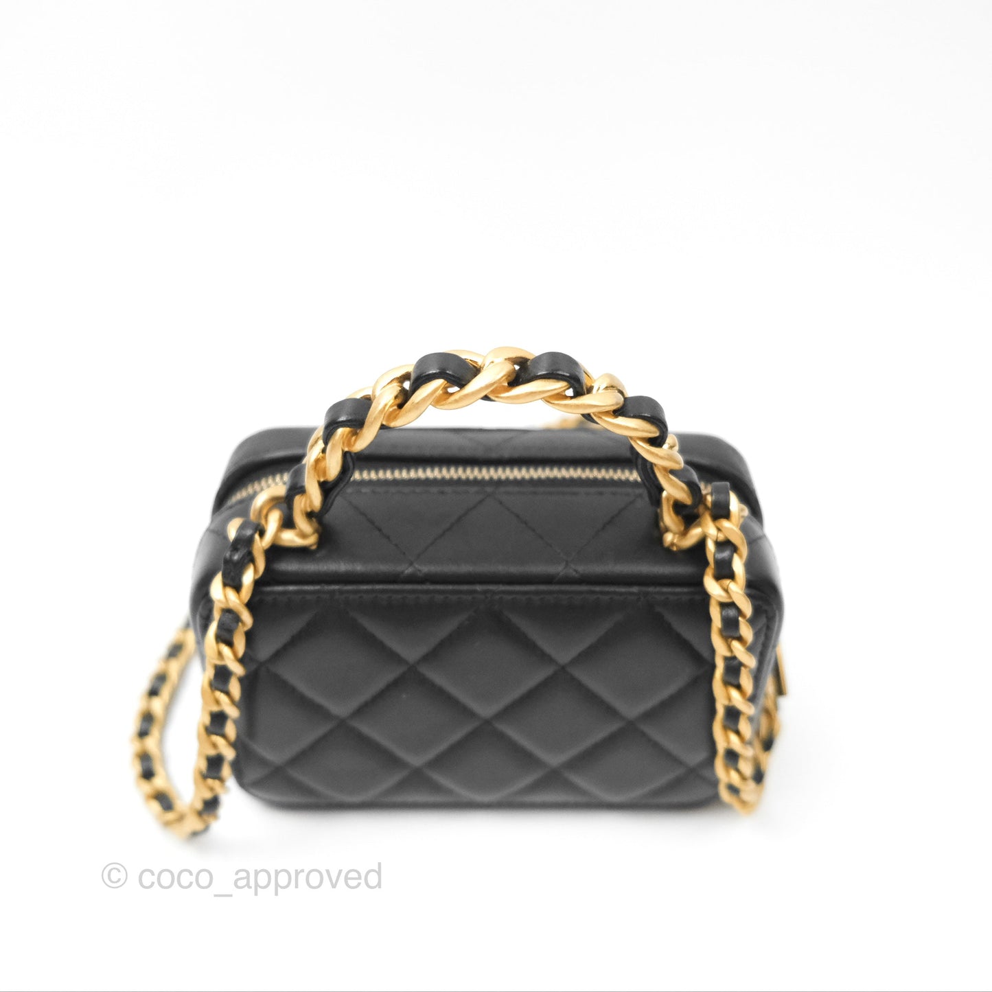 Chanel Top Handle Vanity Case Black Lambskin Aged Gold Hardware 22A