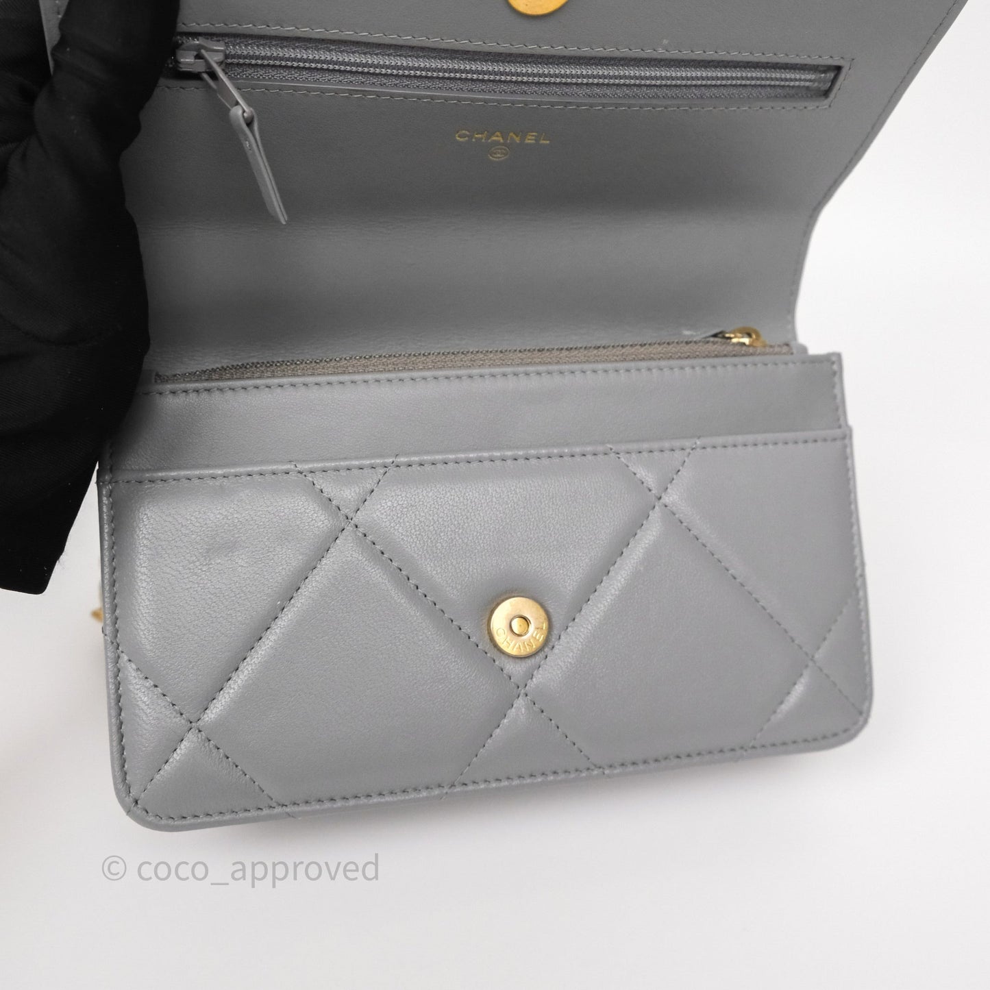 Chanel 19 Wallet on Chain WOC Grey Lambskin Mixed Hardware