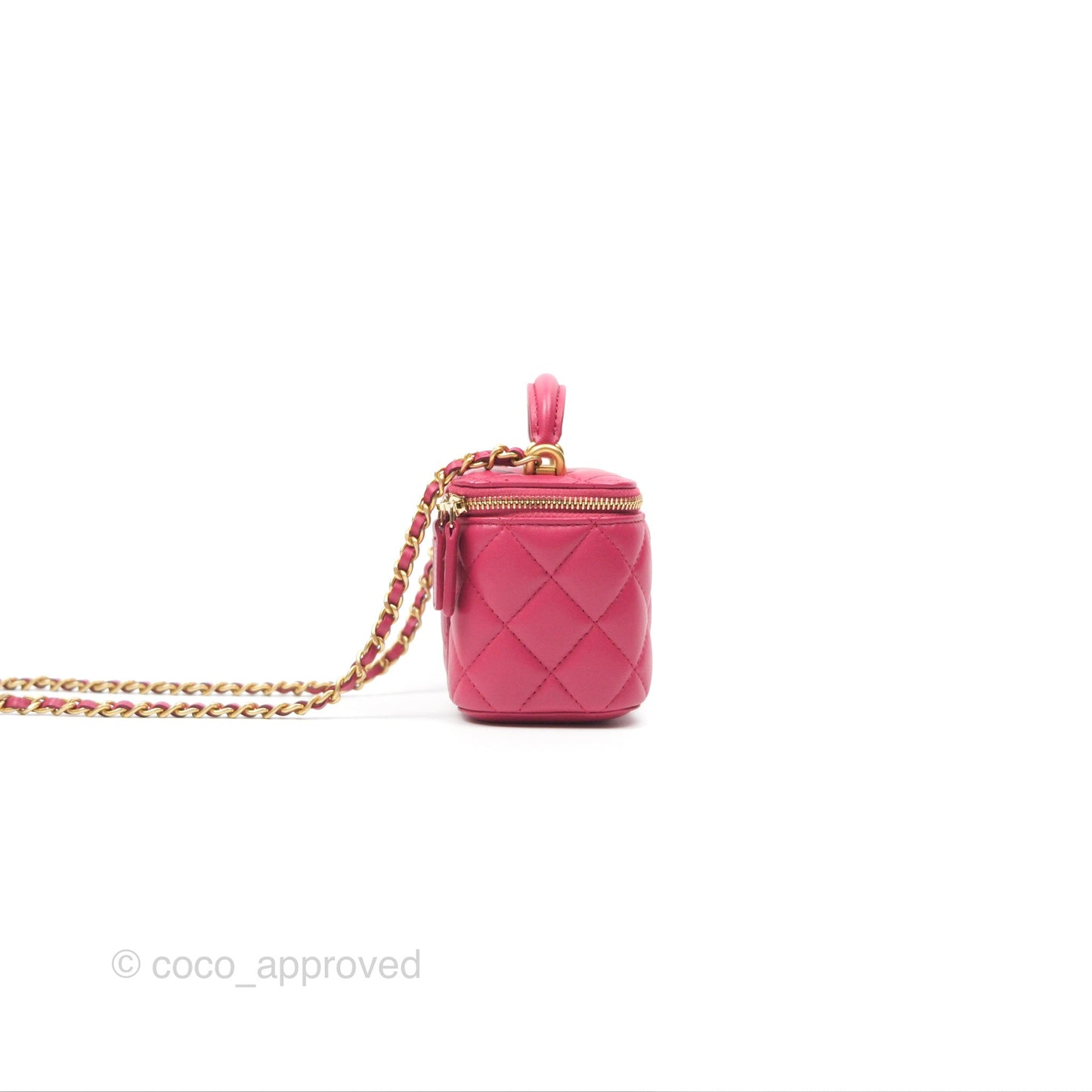 Chanel Mini Top Handle Vanity With Chain Dark Pink Lambskin Aged Gold Hardware