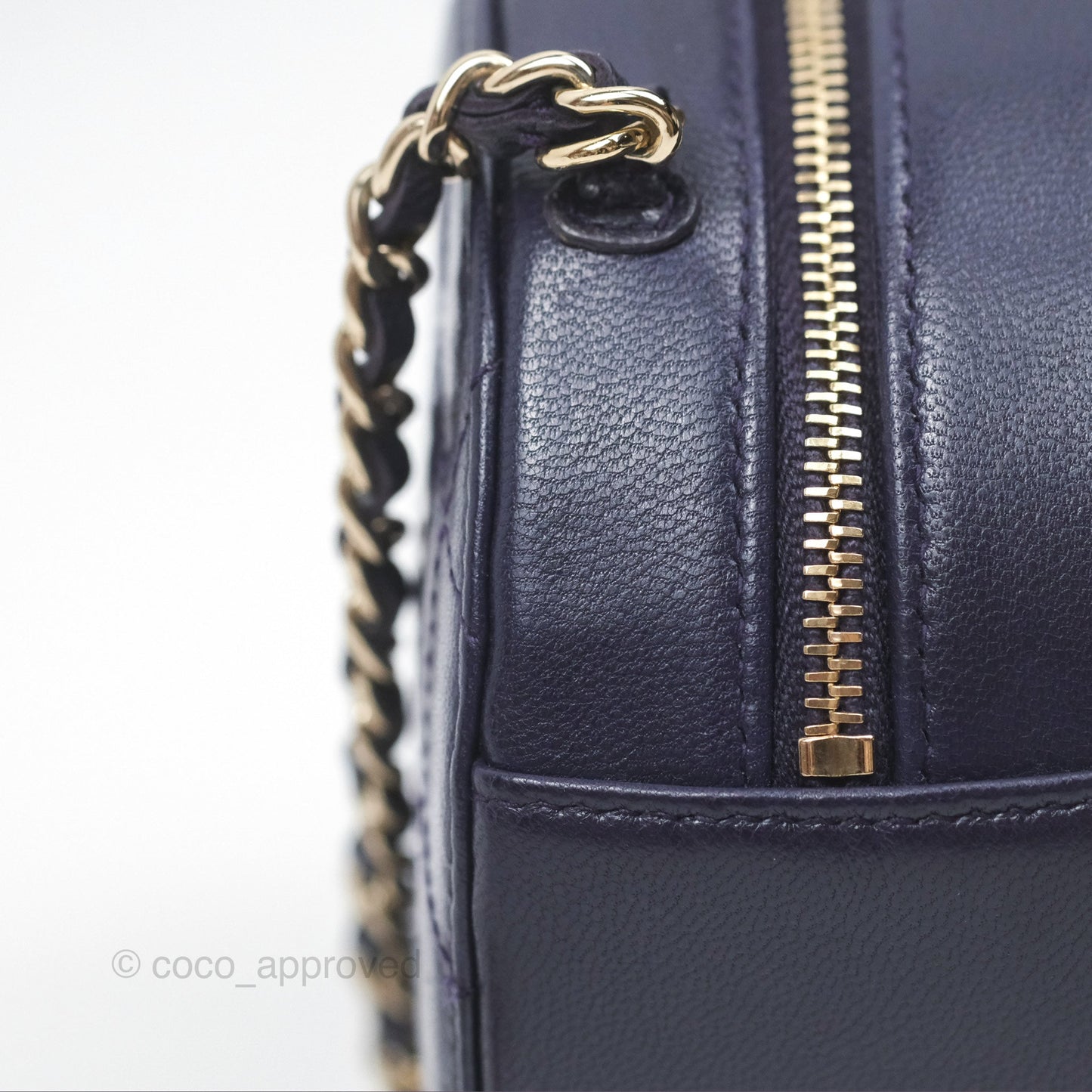 Chanel Quilted Round Clutch with Chain Dark Purple Calfskin Gold Hardware
