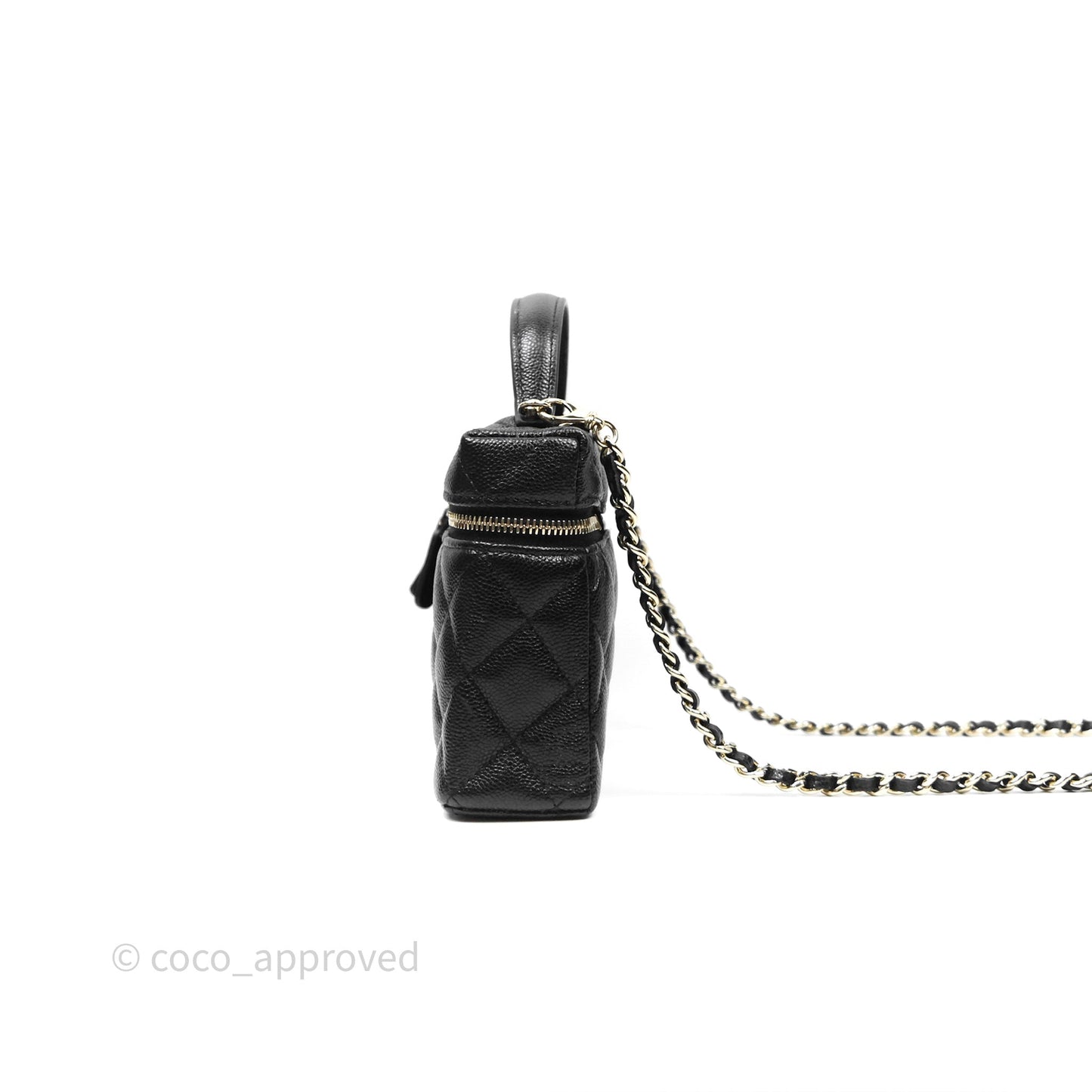 Chanel Quilted Top Handle Vanity with Chain Black Caviar Gold Hardware