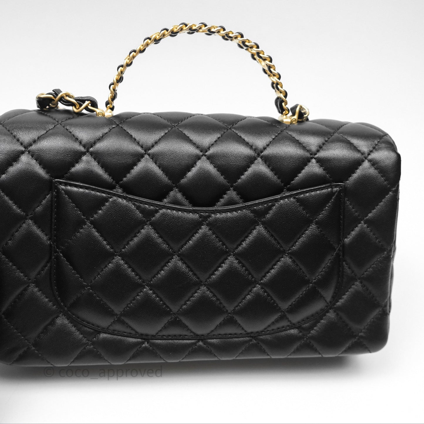 Chanel Logo Top Handle Small Flap Bag Black Lambskin Gold Hardware 24C