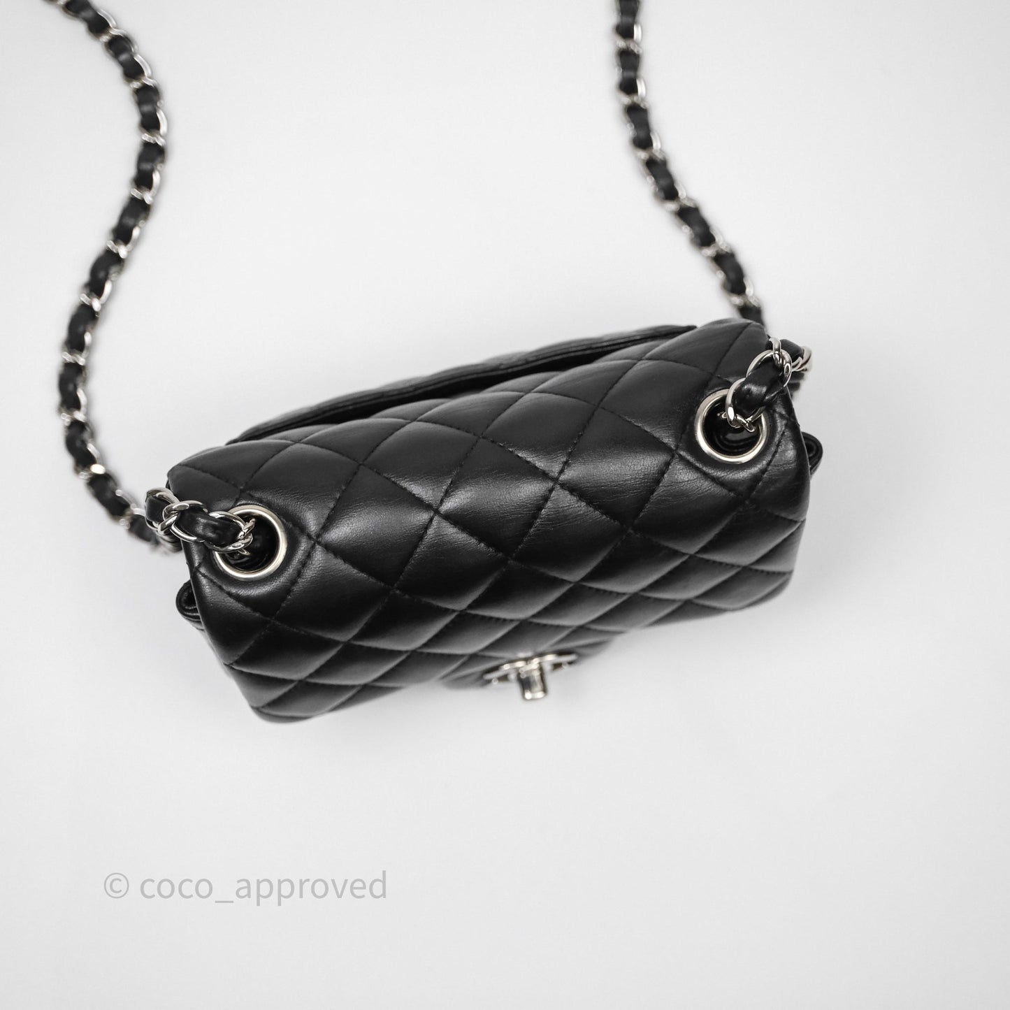 Chanel Mini Square Quilted Black Lambskin Silver Hardware