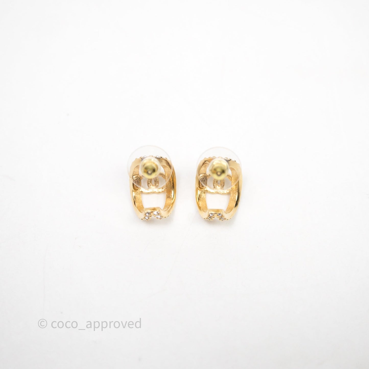 Chanel Hoop CC Crystal Earrings Gold Tone 22A