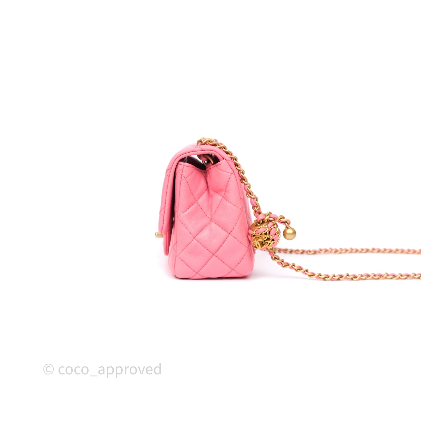 Chanel Pearl Crush Mini Square Quilted Pink Lambskin Aged Gold Hardware