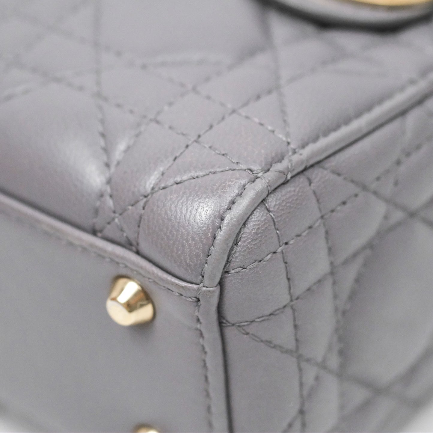 Christian Dior Mini Lady Dior Grey Lambskin Cannage Gold Hardware