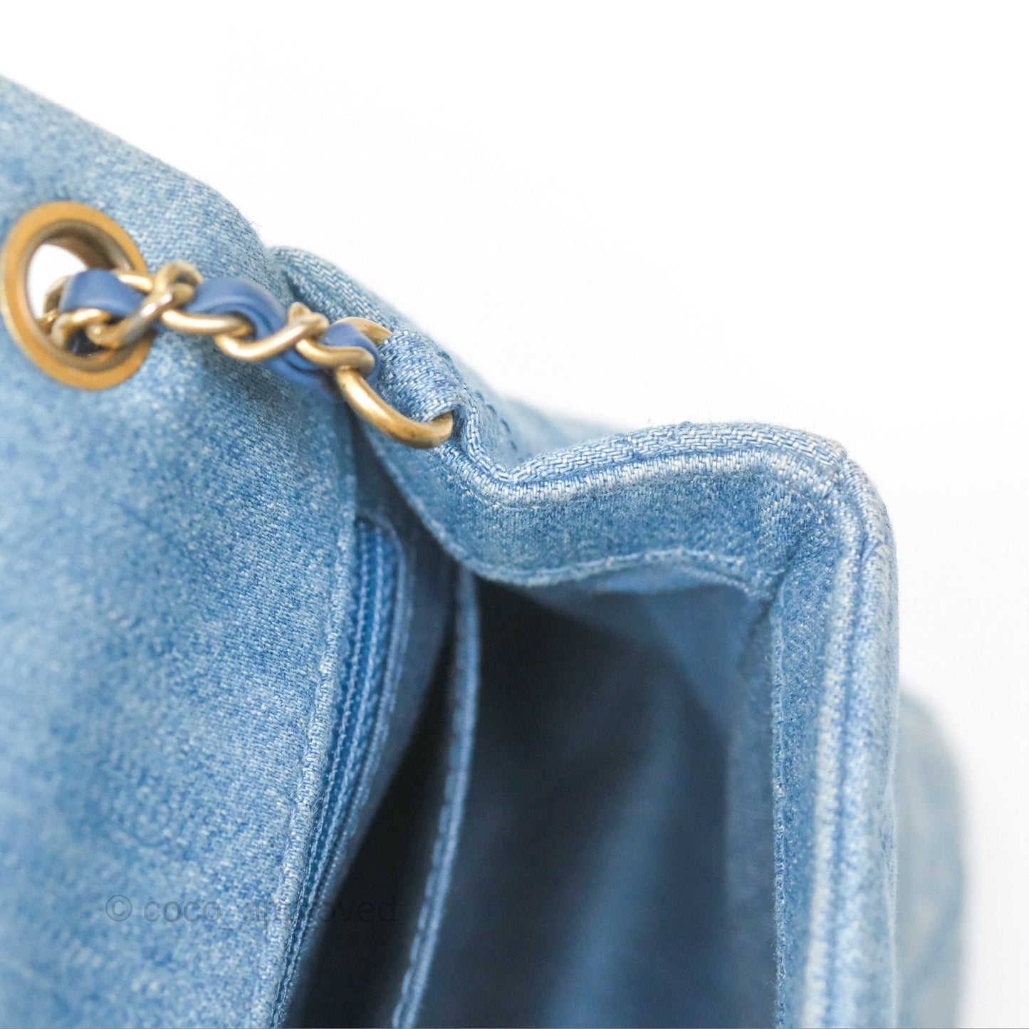 Chanel Mini Square Pearl Crush Quilted Denim Aged Gold Hardware