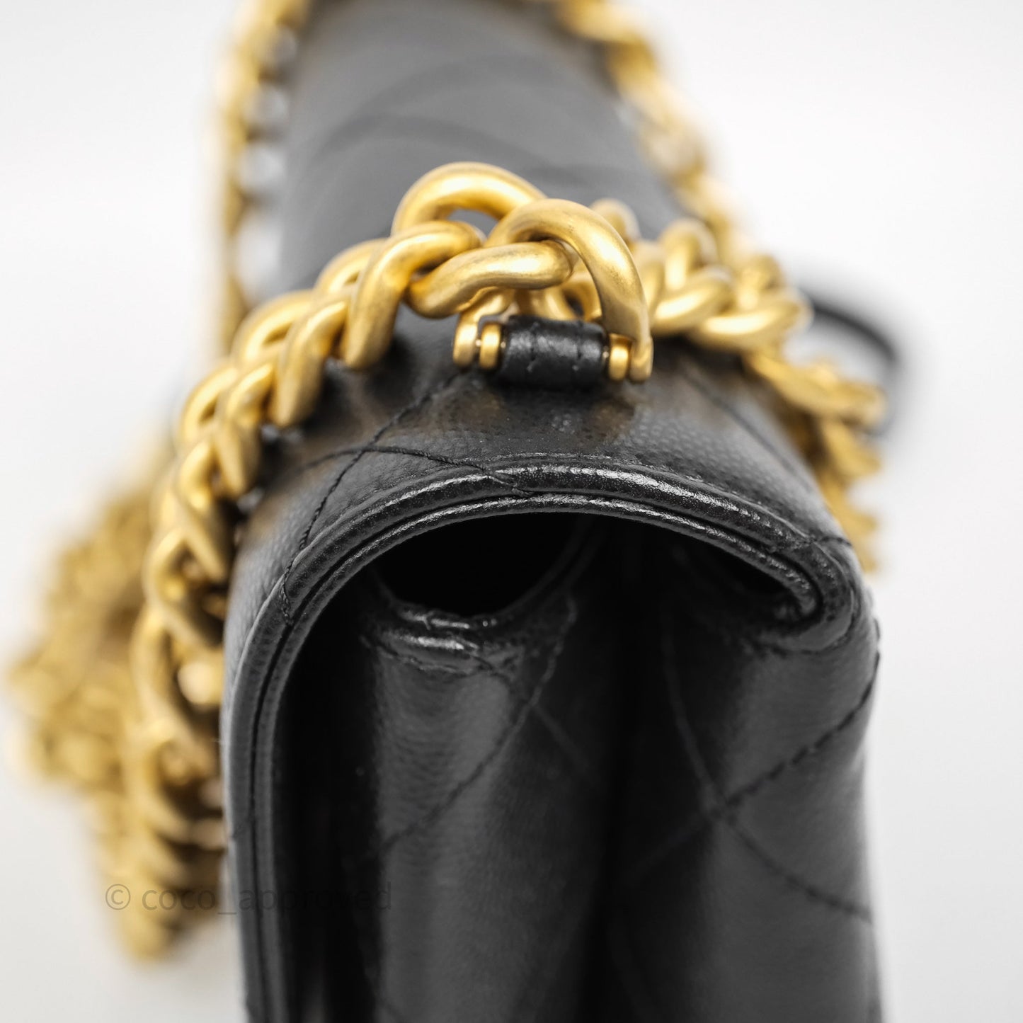 Chanel Mini Bracelet On Chain Flap Bag Flat Quilted Black Caviar Aged Gold Hardware