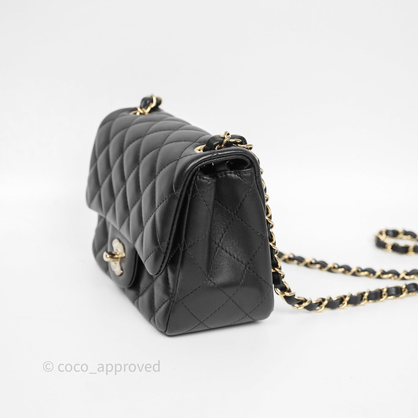 Chanel Mini Square Quilted Black Lambskin Gold Hardware