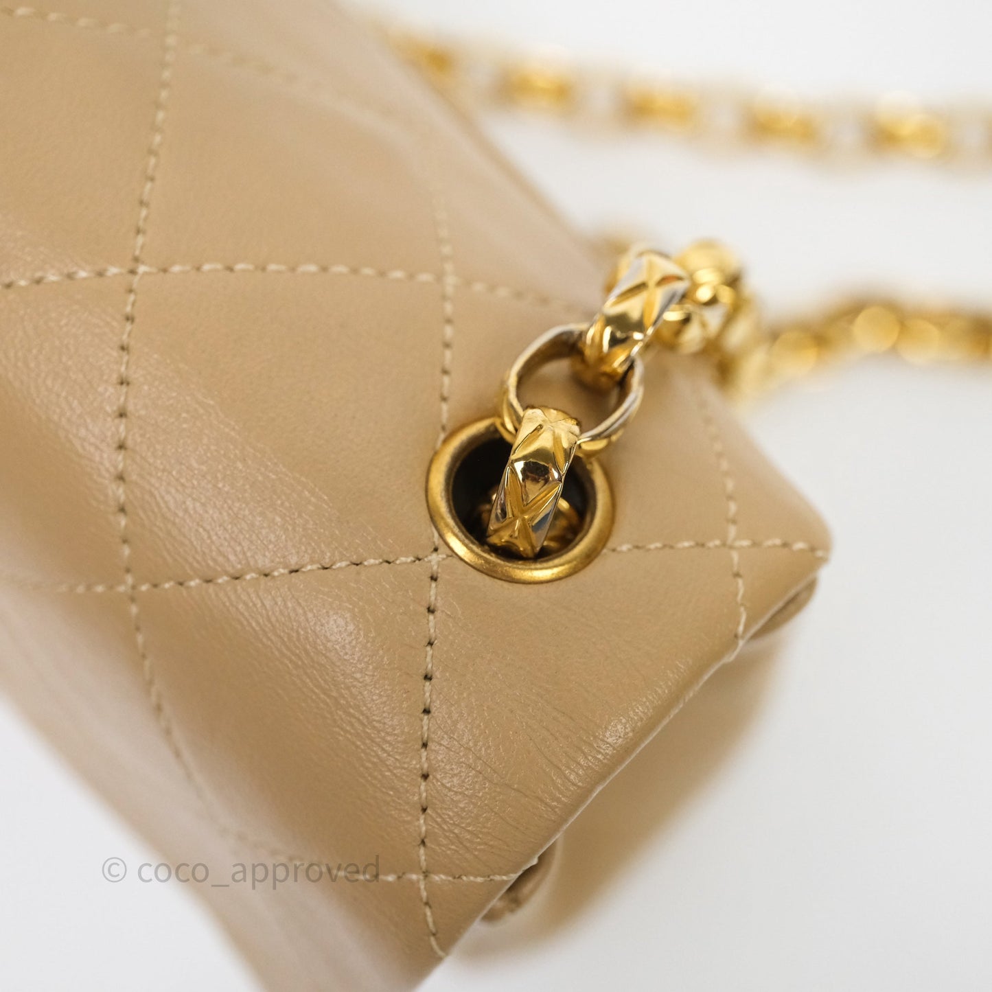Chanel Vintage Mini Flap Bag Beige Lambskin Gold Hardware