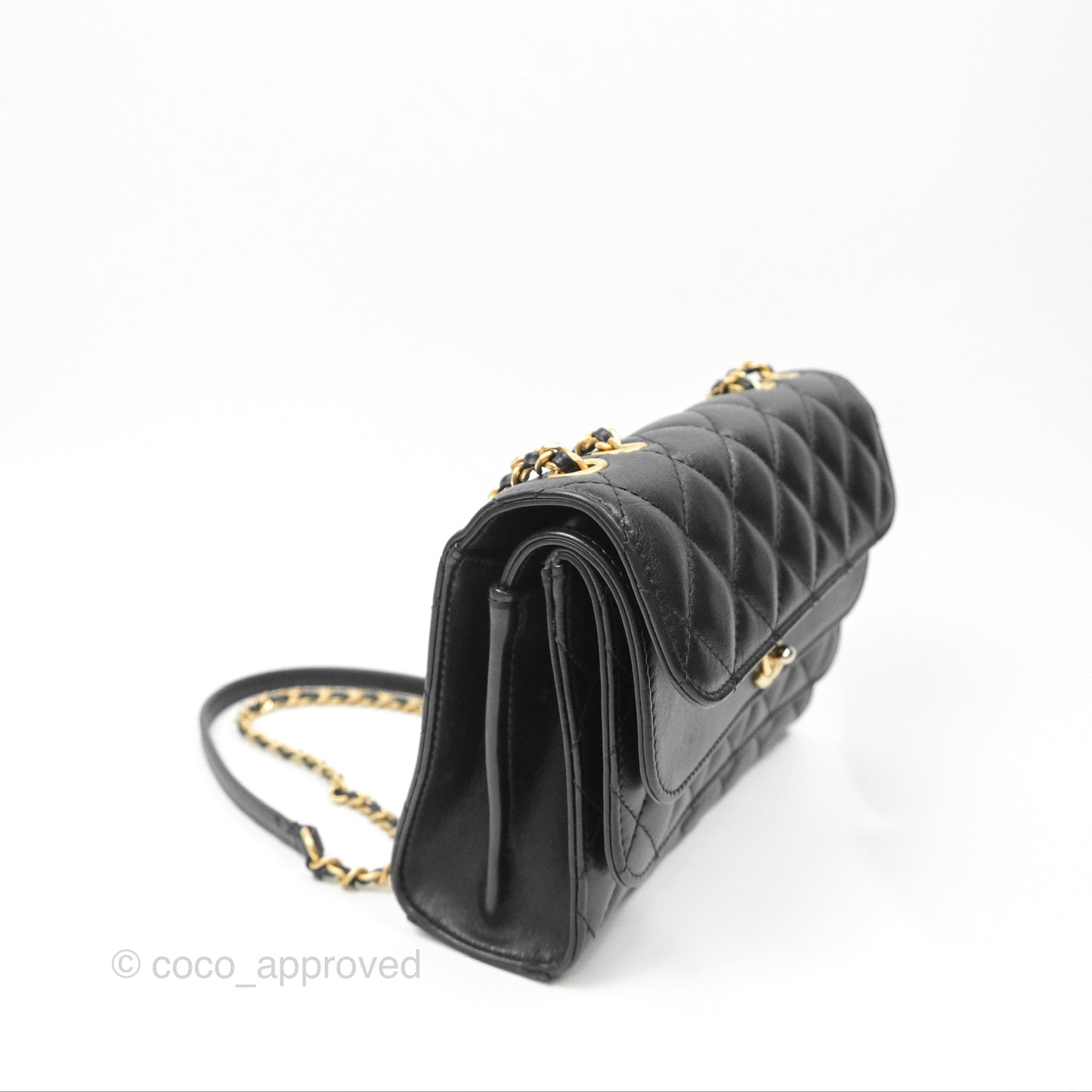 Chanel Triple Flap Bag Quilted Black Calfskin Aged Gold Hardware