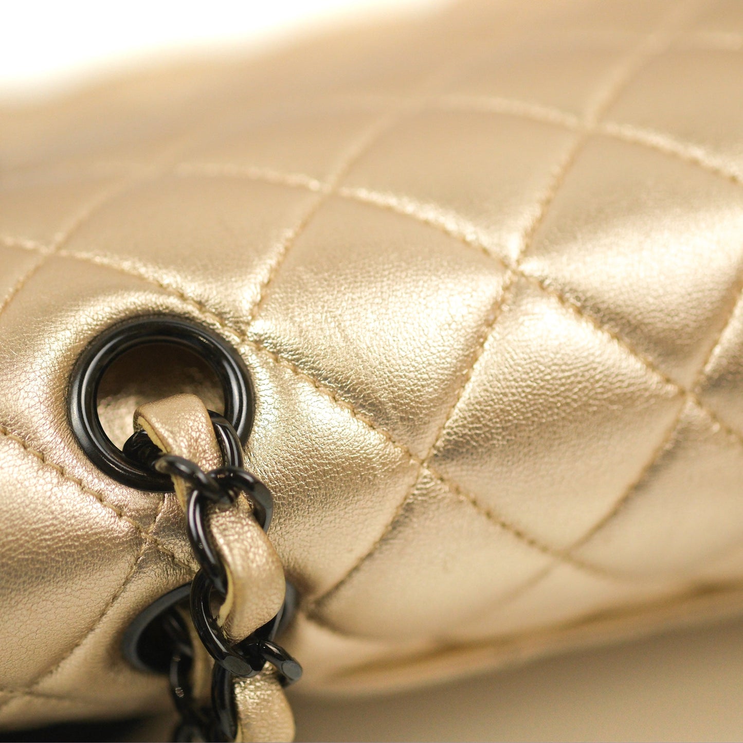 Chanel Classic M/L Medium Flap Quilted Metallic Gold Lambskin Gun Metal