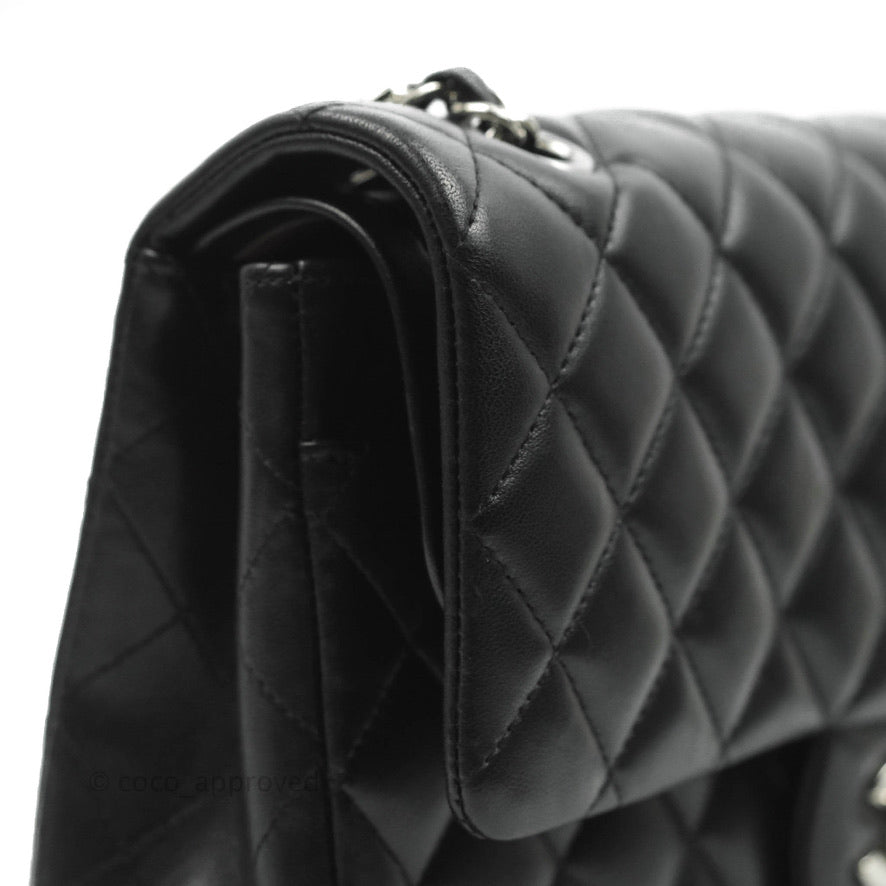 Chanel Classic M/L Medium Double Flap Black Lambskin Silver Hardware