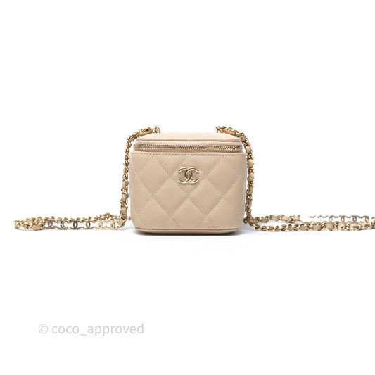 Chanel Mini Vanity With CC Chain Beige Caviar Gold Hardware