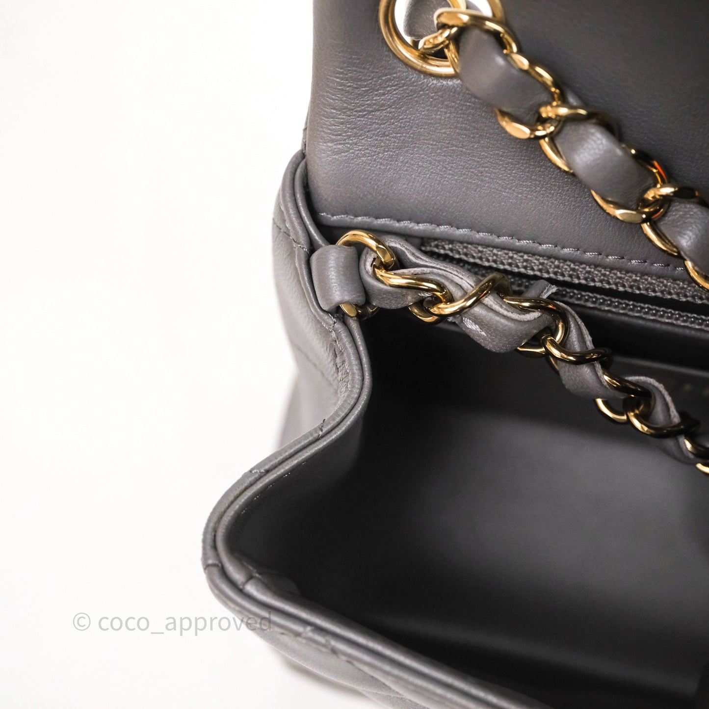 Chanel Mini Square Quilted Grey Lambskin Gold Hardware