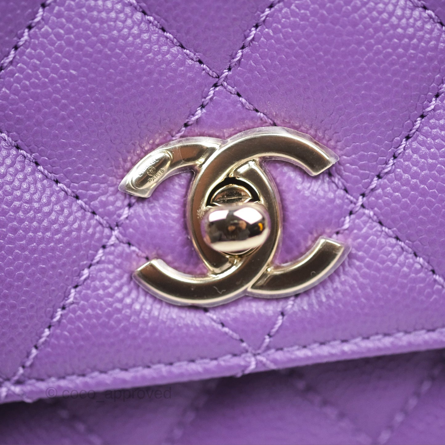 Chanel Quilted Mini Coco Handle Caviar Purple Gold Hardware