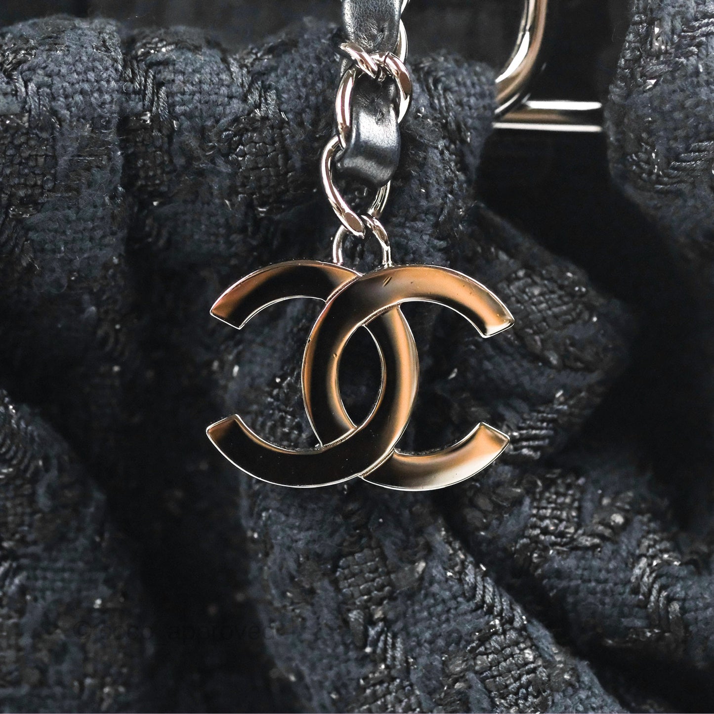 Chanel Tweed Boucle Knitting Bag Black Silver Hardware