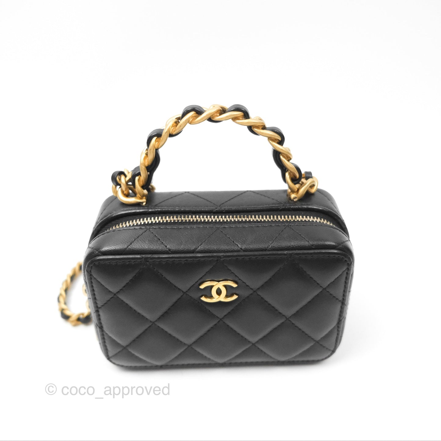 Chanel Top Handle Vanity Case Black Lambskin Aged Gold Hardware 22A