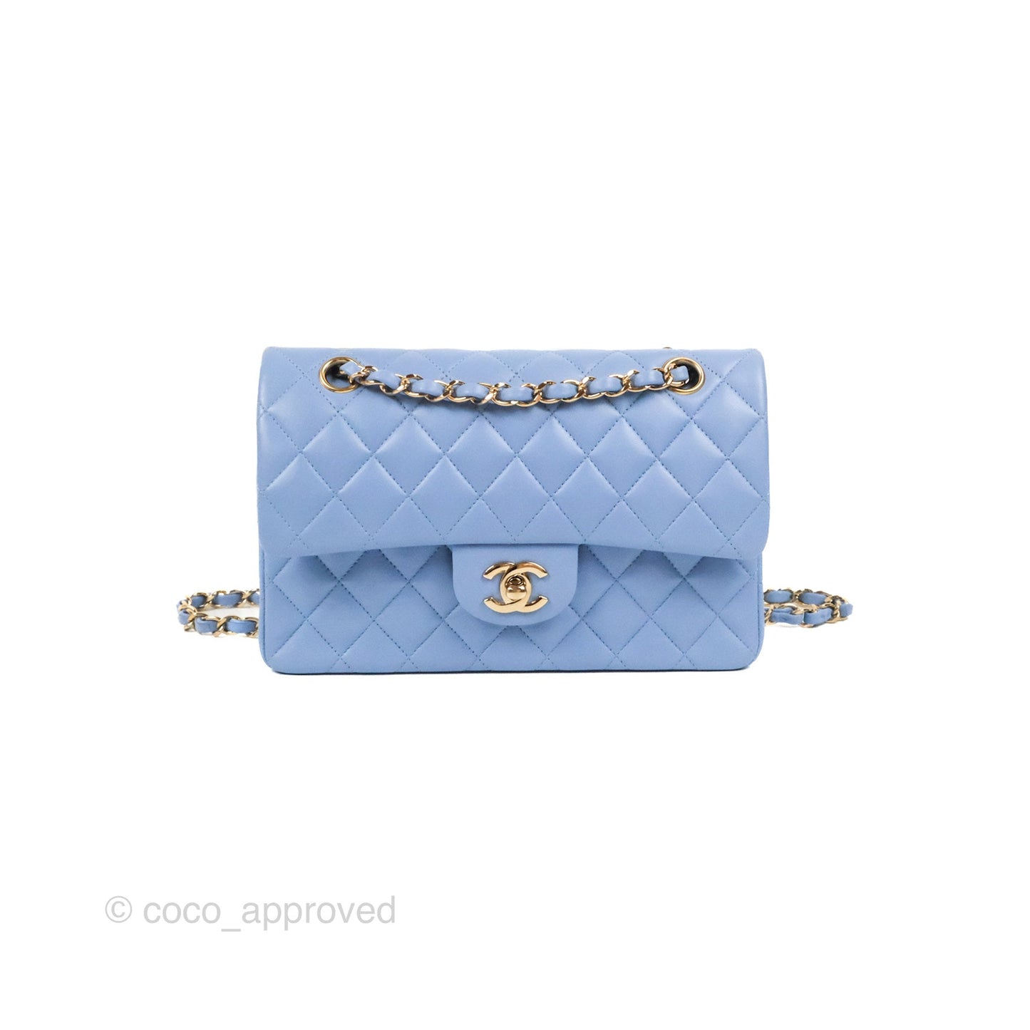 Chanel Small Classic Quilted Flap Blue Sky Lambskin Gold Hardware 21C