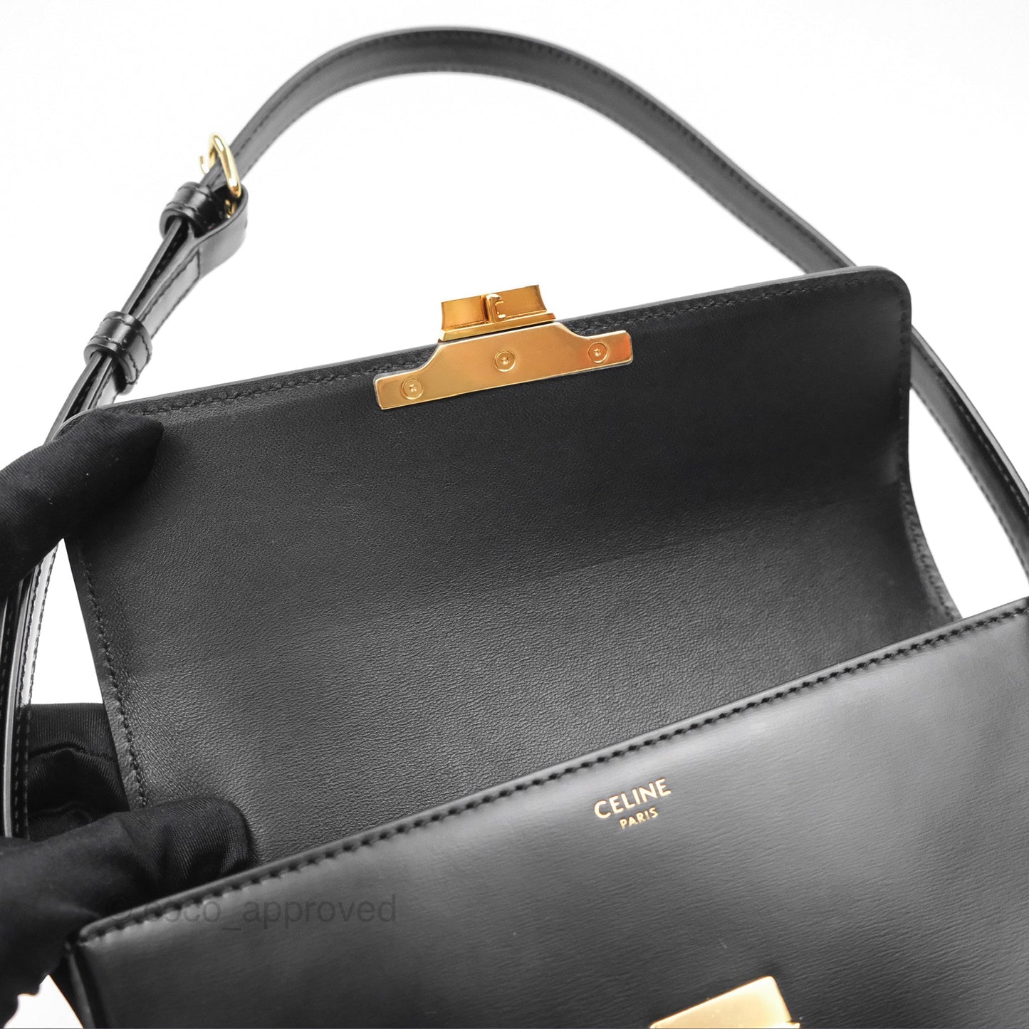 Celine Triomphe Shoulder Bag Black Calfskin