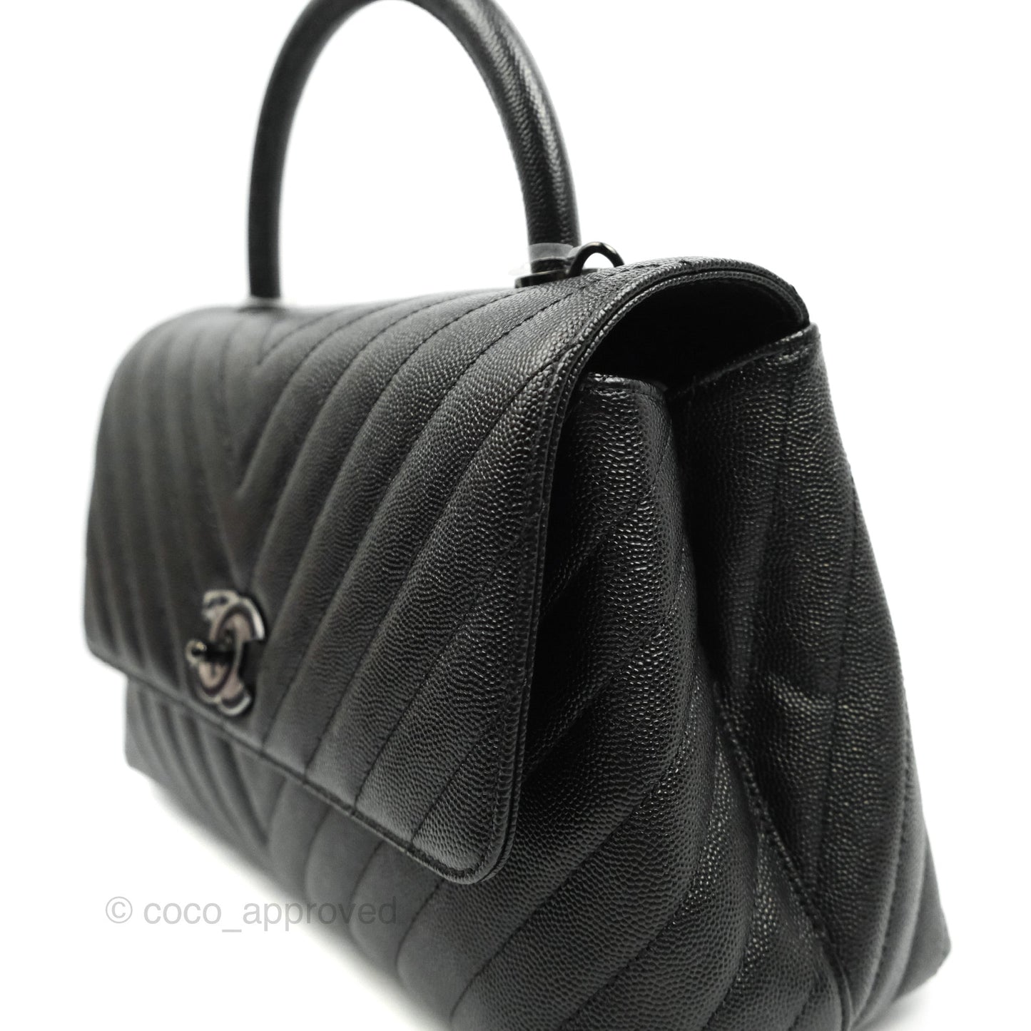 Chanel Small (Medium) Coco Handle Chevron So Black Caviar