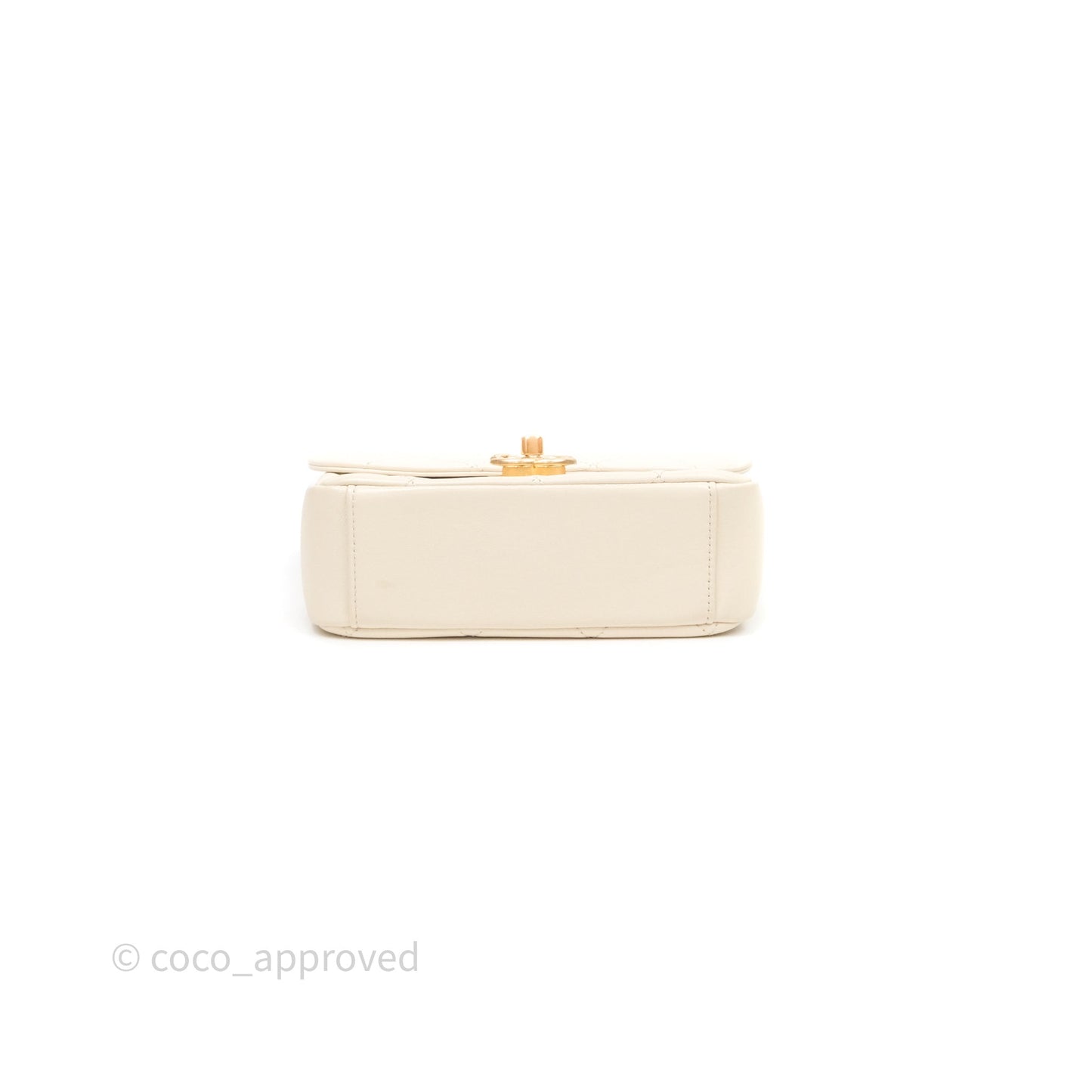 Chanel Flap with Coin Charm Ivory White Lambskin Aged Gold Hardware
