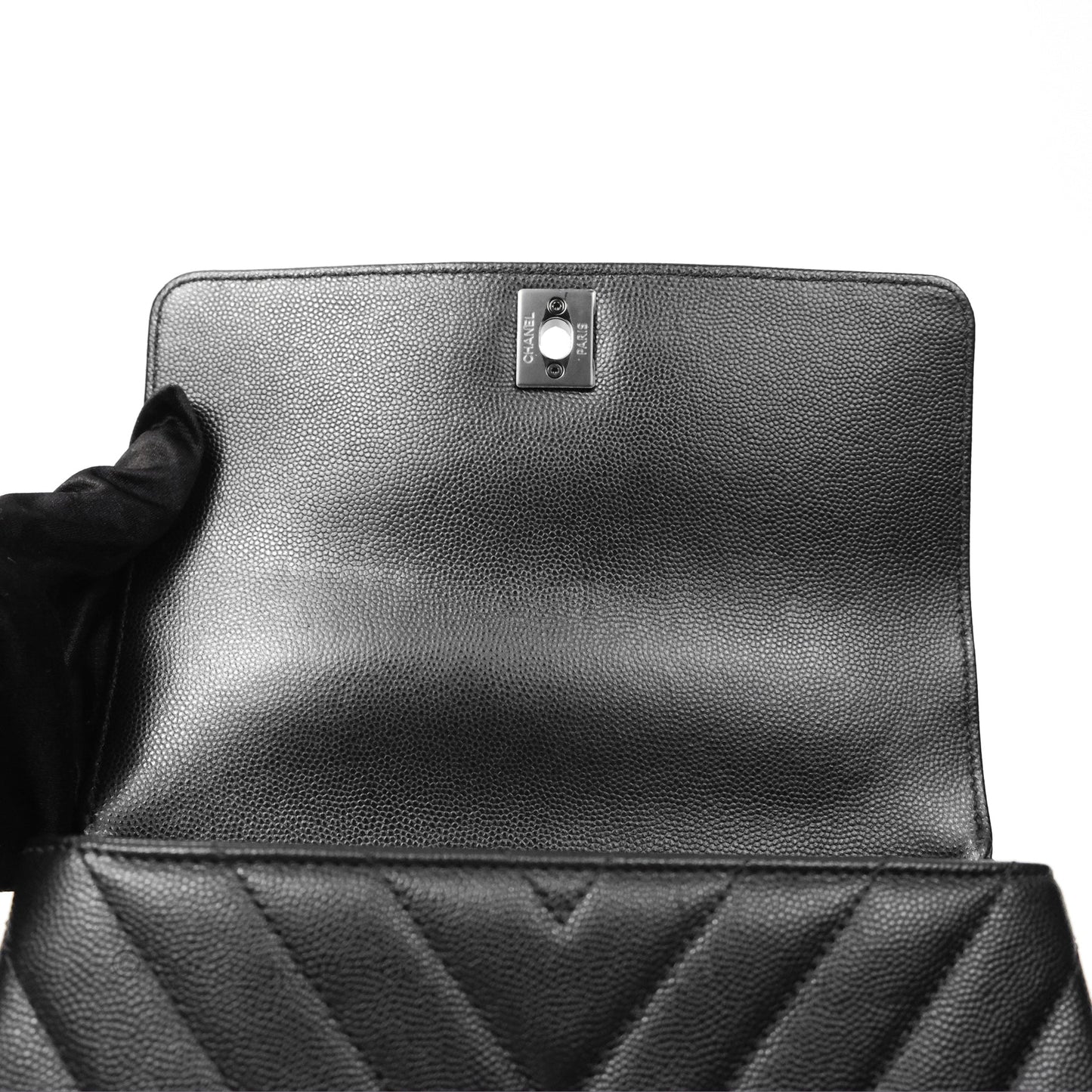 Chanel Small Coco Handle Chevron So Black Caviar