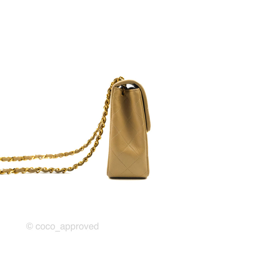Chanel Vintage Square Flap Bag Beige Lambskin 24K Gold Hardware