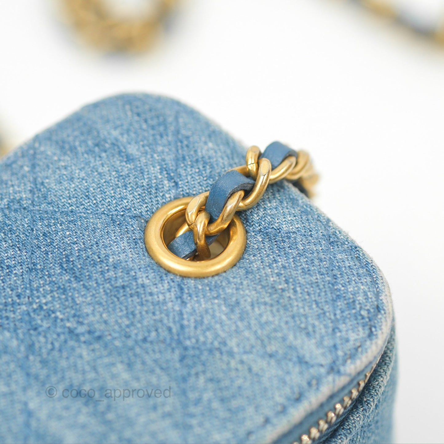 Chanel Mini Pearl Crush Vanity With Chain Denim Aged Gold Hardware