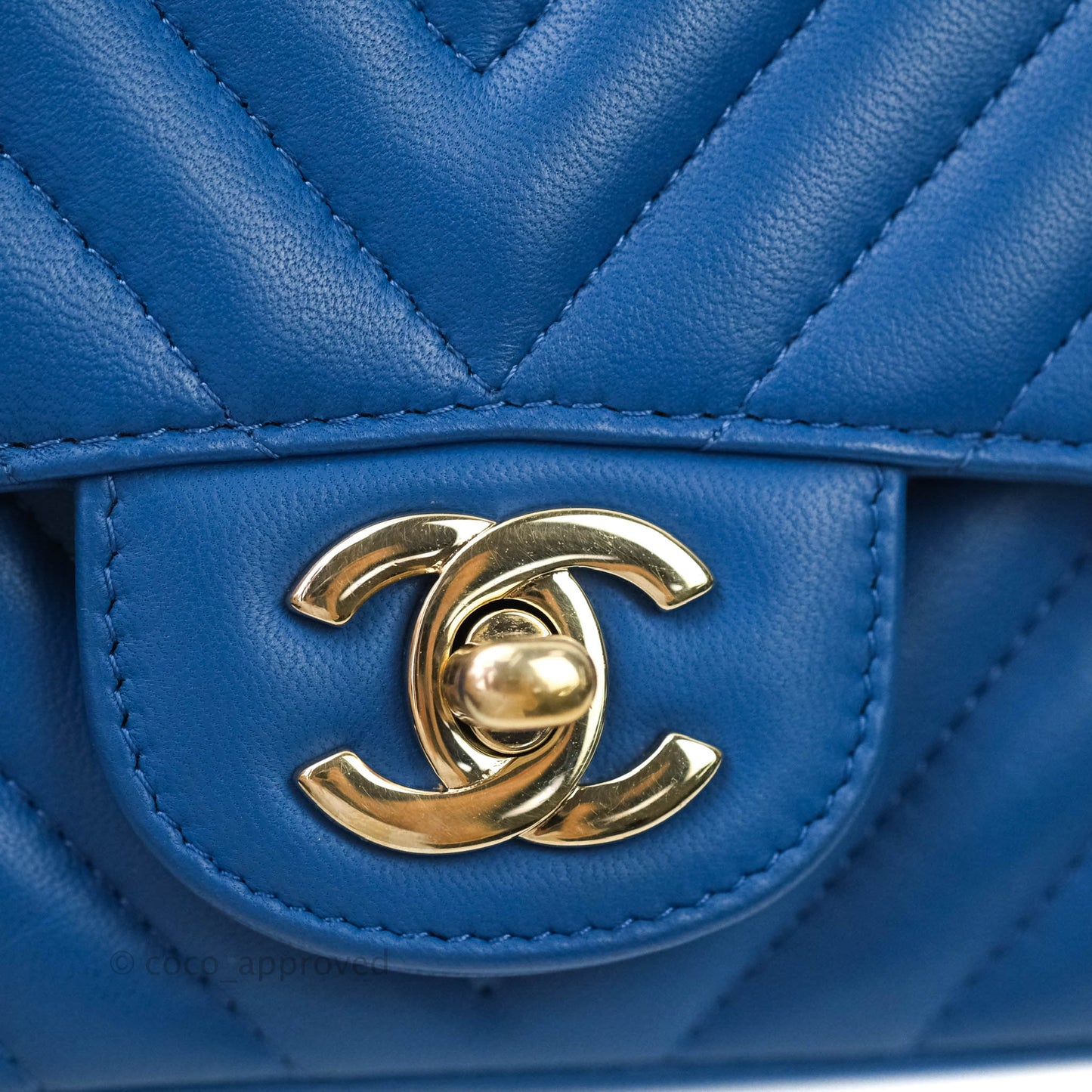 Chanel Mini Square Chevron Blue Lambskin Gold Hardware