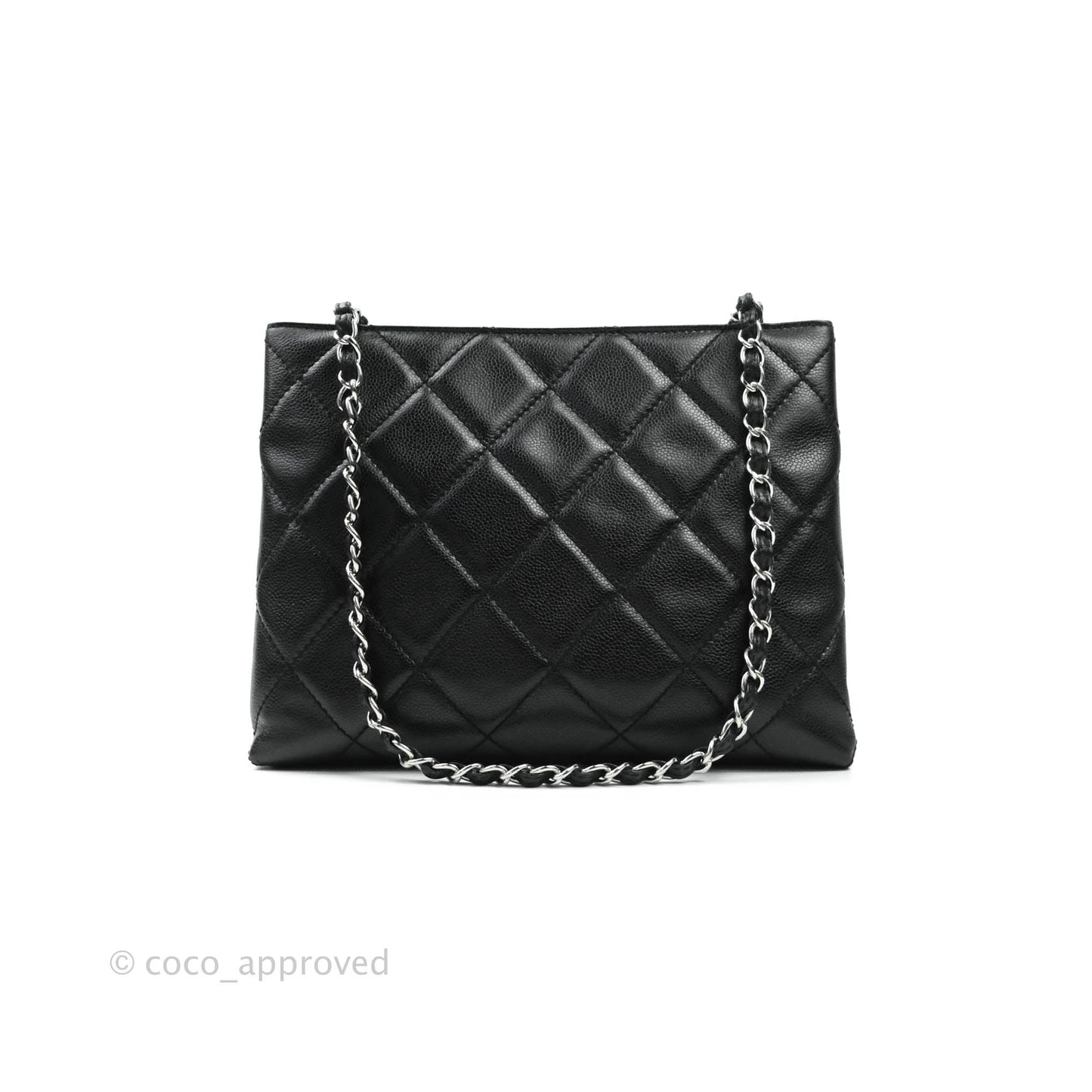 Chanel Quilted Black Caviar Tote Silver Hardware