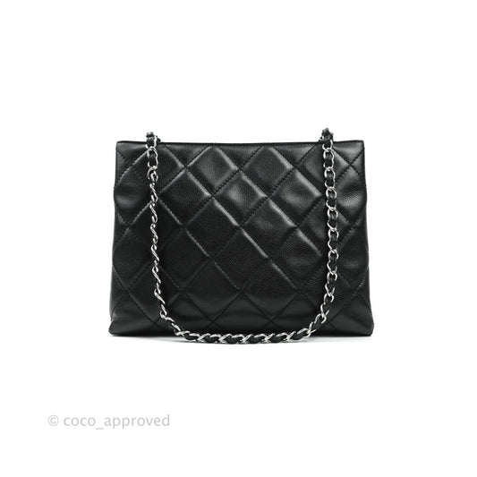 Chanel Quilted Black Caviar Tote Silver Hardware