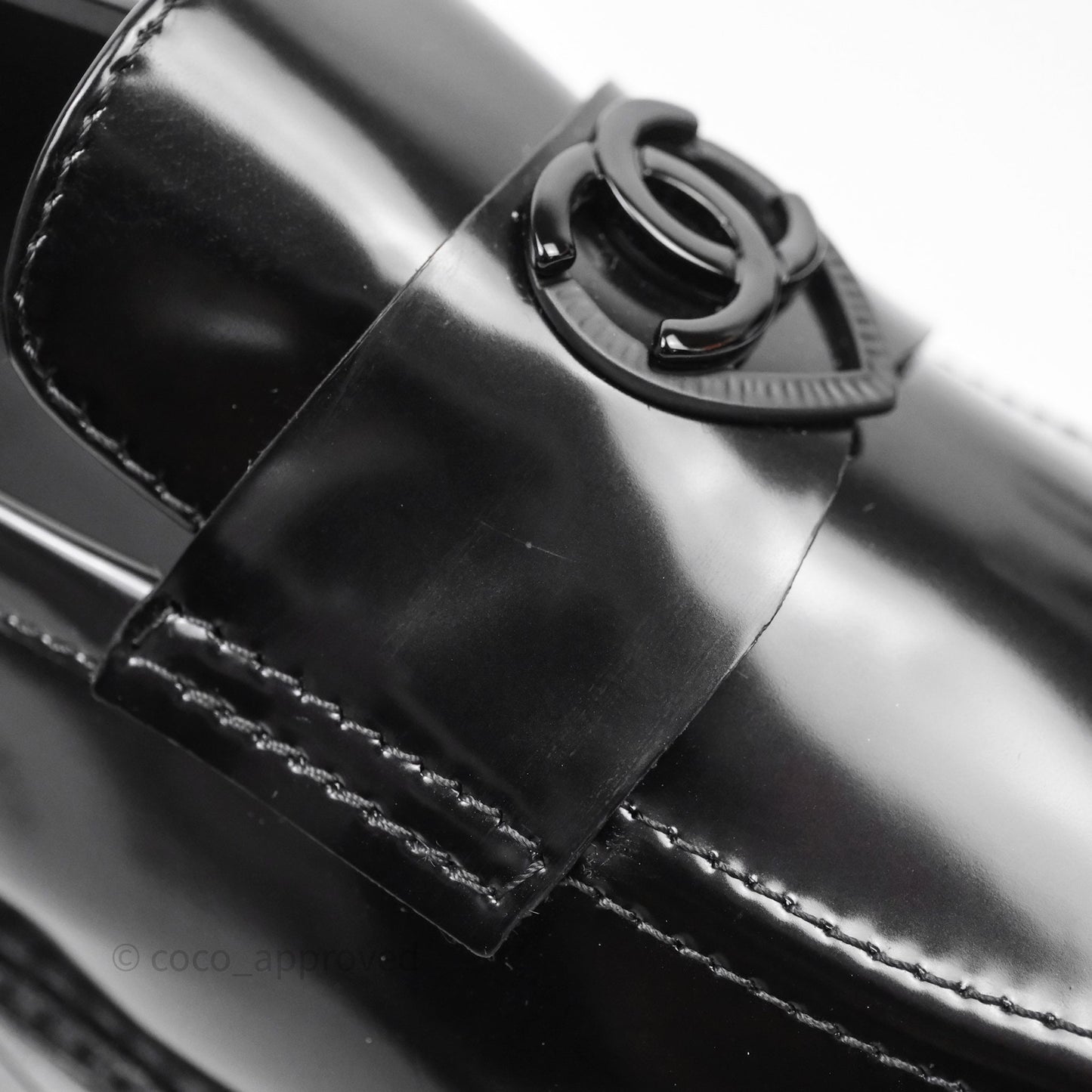 Chanel Shiny Calfskin So Black CC Mocassin Loafers Size 38.5