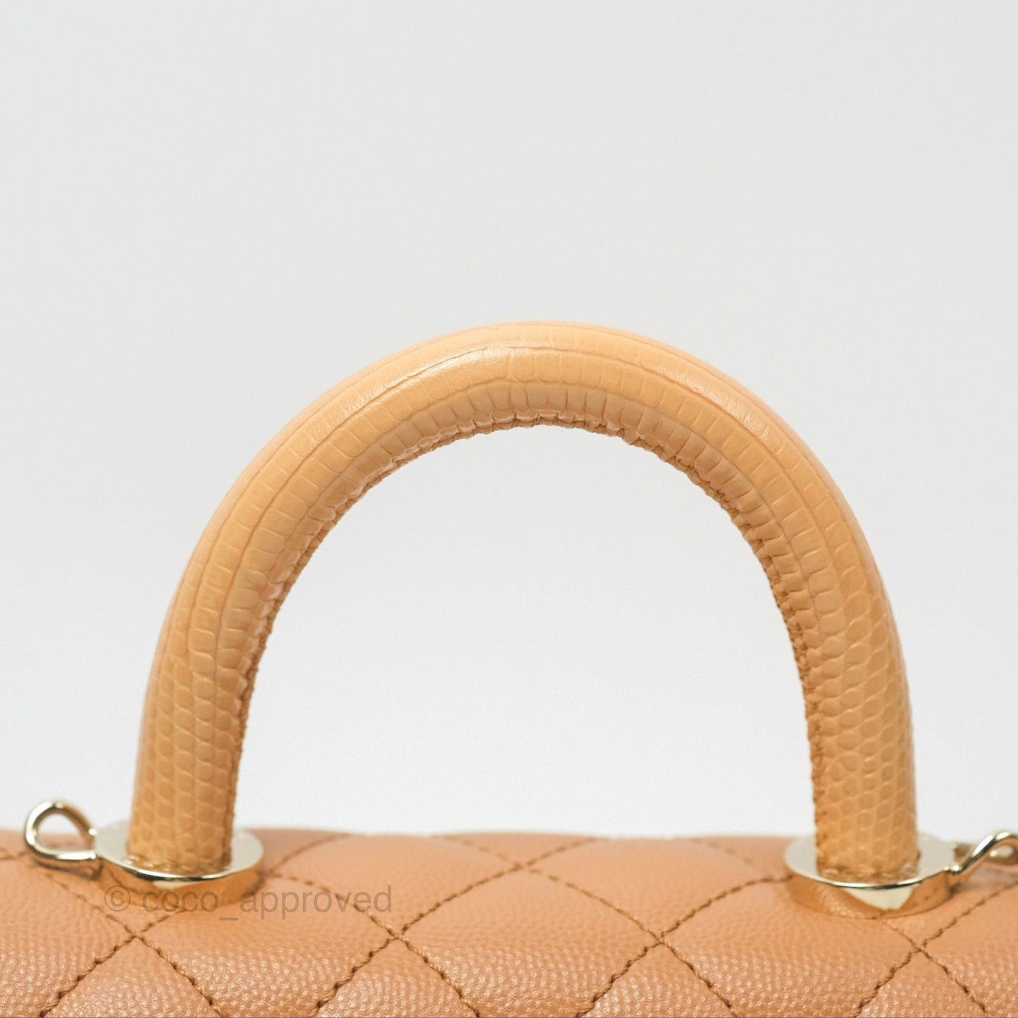 Chanel Mini Coco Handle Dark Beige Caviar Lizard Handle Gold Hardware