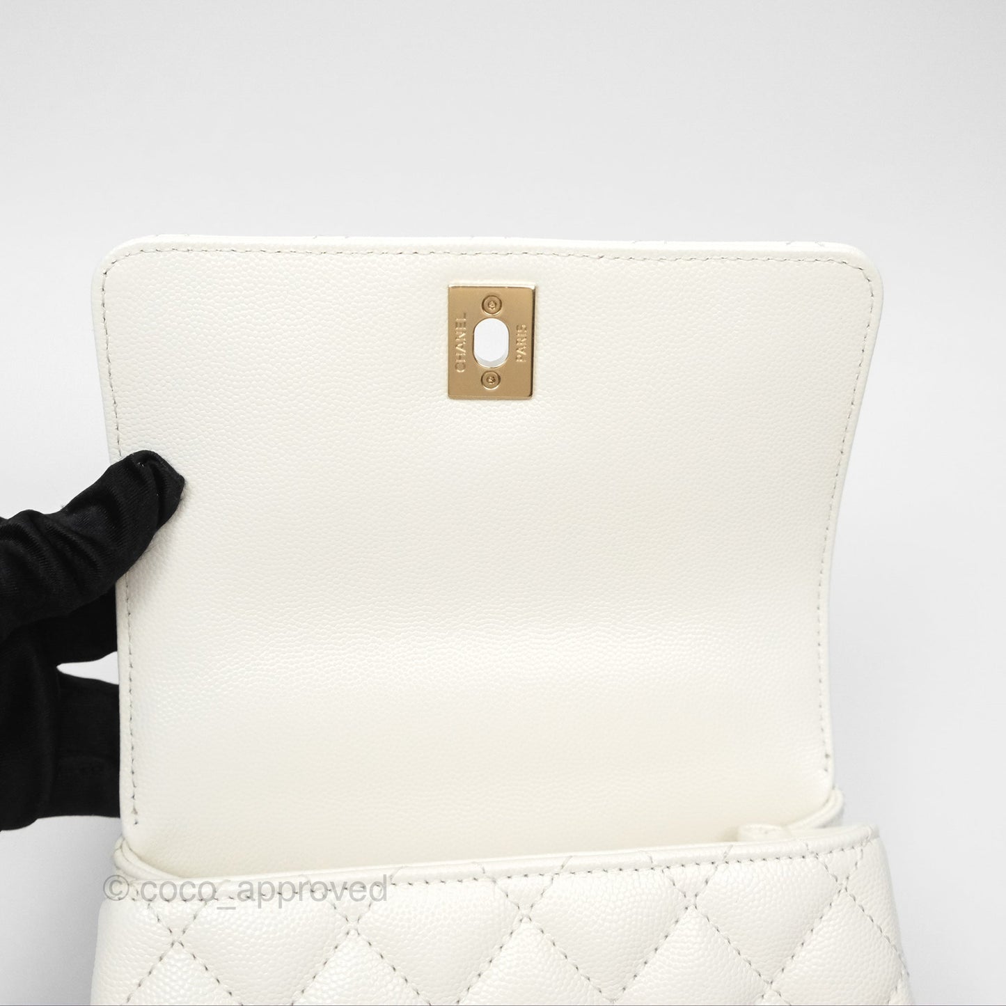 Chanel Mini Coco Handle White Caviar Gold Hardware