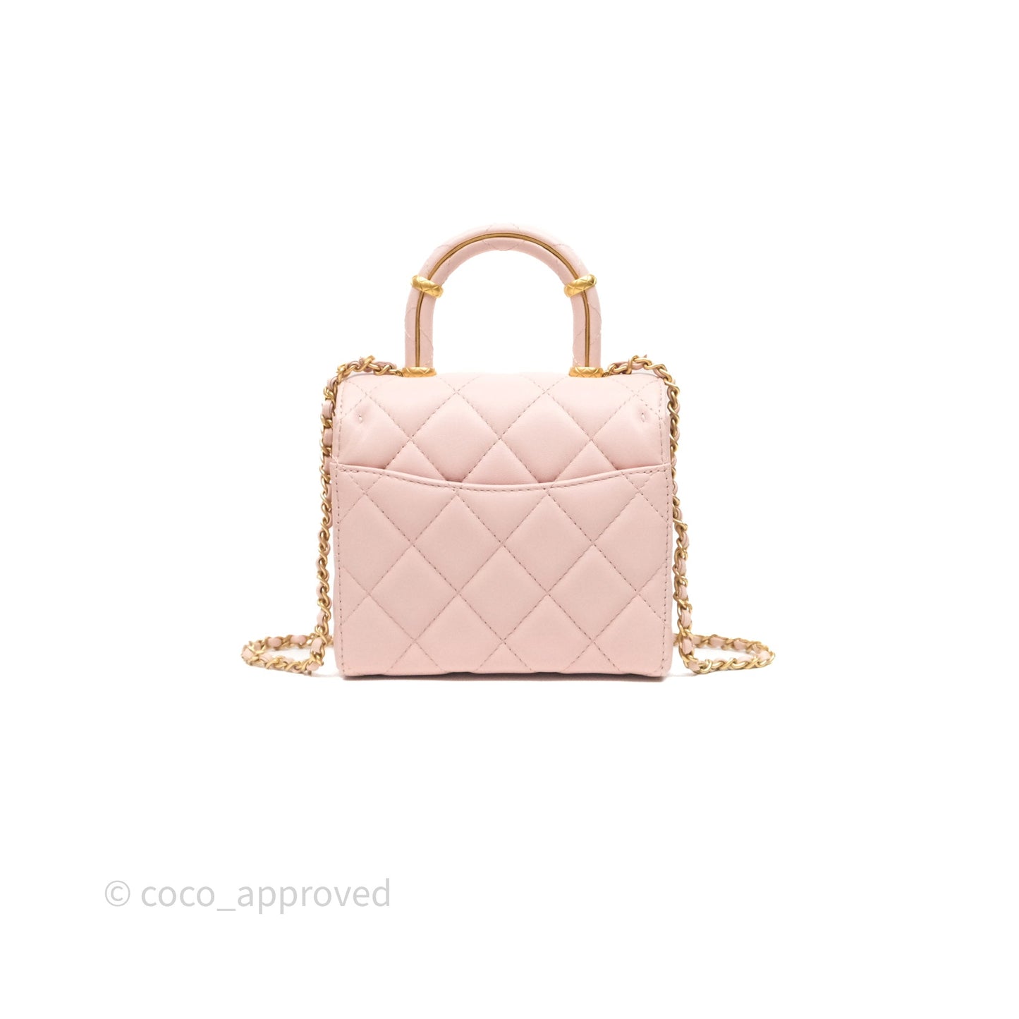 Chanel Top Handle Flap Bag Pink Lambskin Aged Gold Hardware 23S