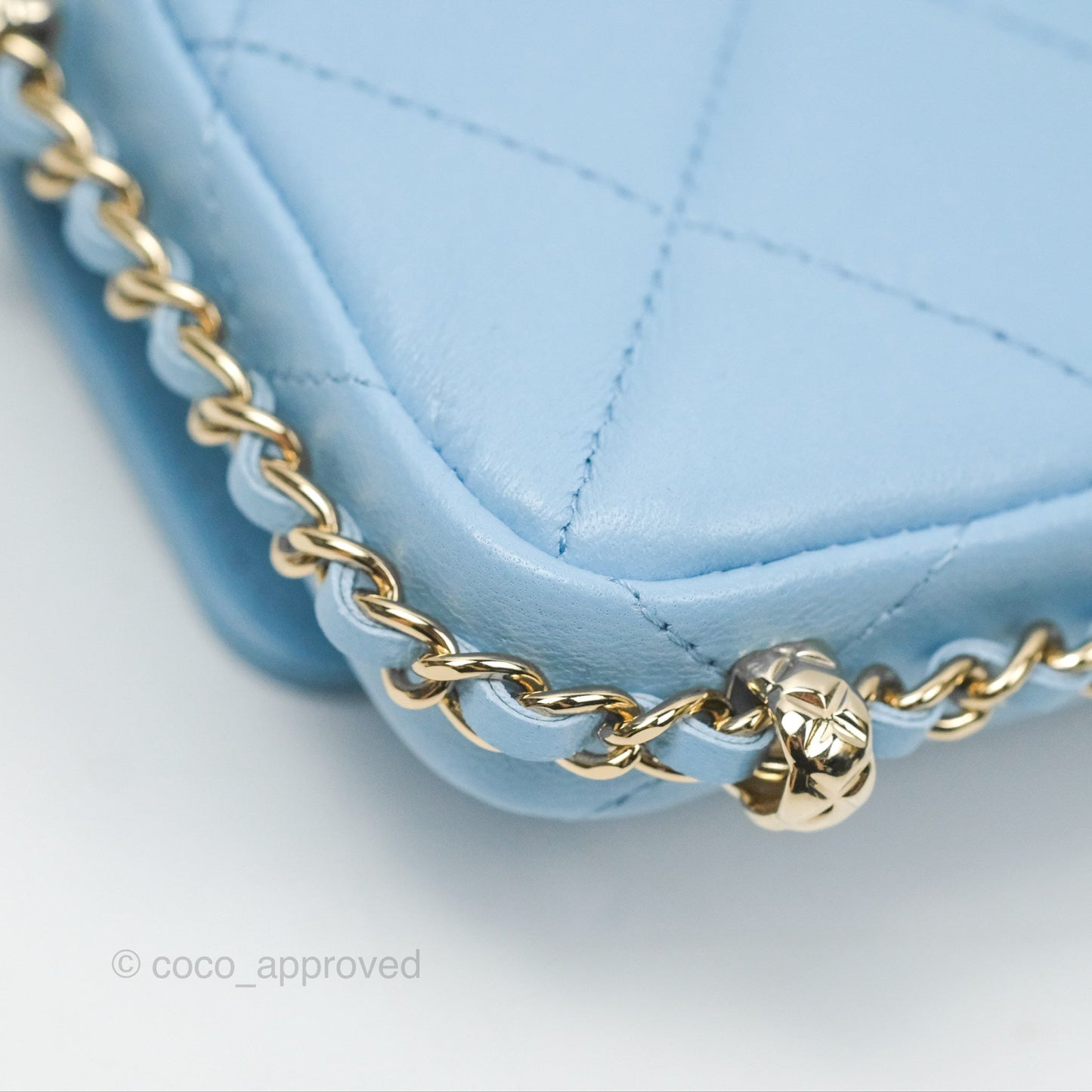 Chanel Mini Clutch With Chain Blue Lambskin Gold Hardware