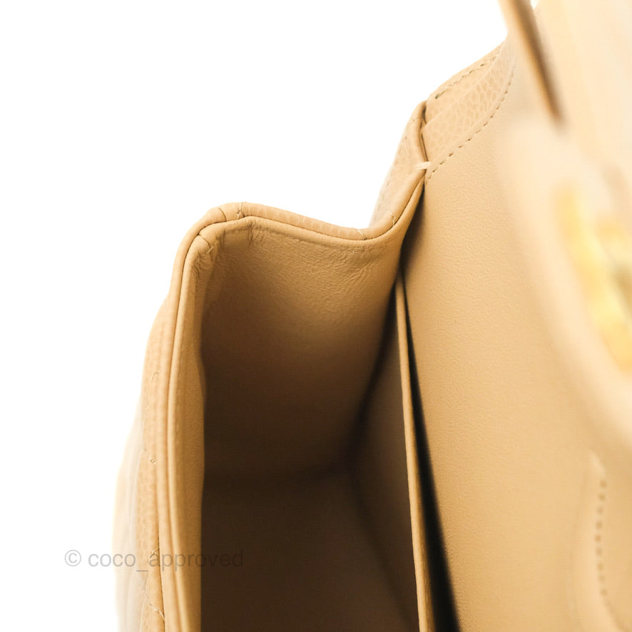 Chanel Quilted Classic M/L Medium Flap Beige Caviar Gold Hardware