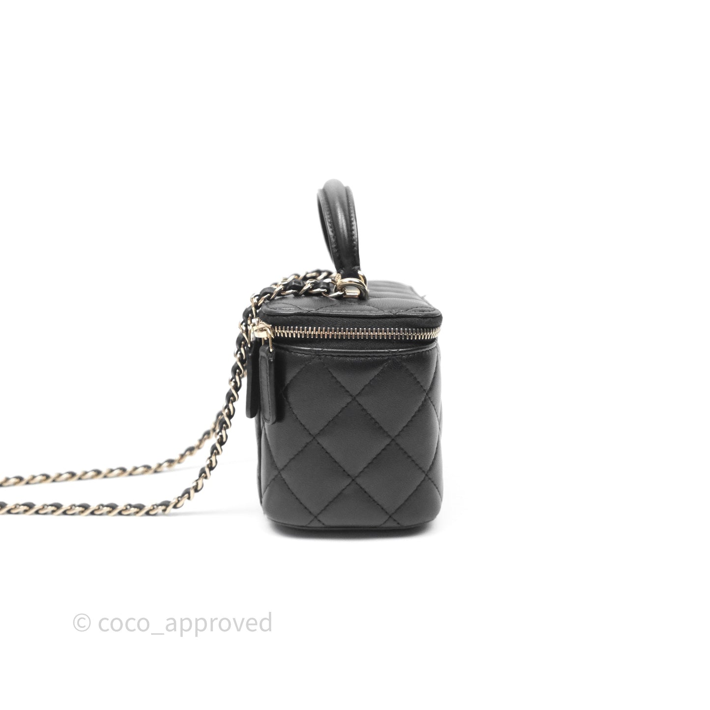 Chanel Vanity Rectangular Top Handle Black Lambskin Gold Hardware