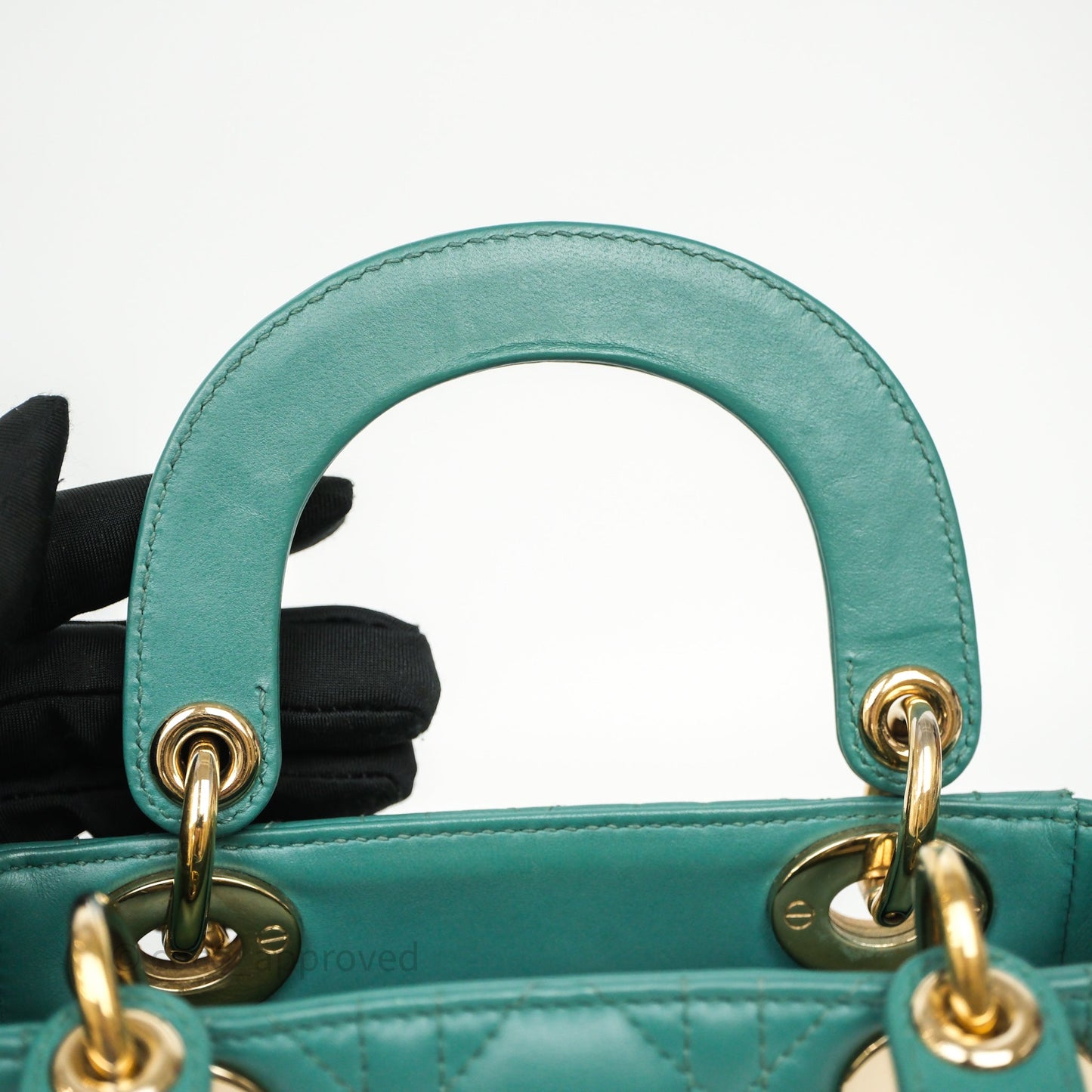 Christian Dior Mini Lady Dior Cannage Green Lambskin Gold Hardware