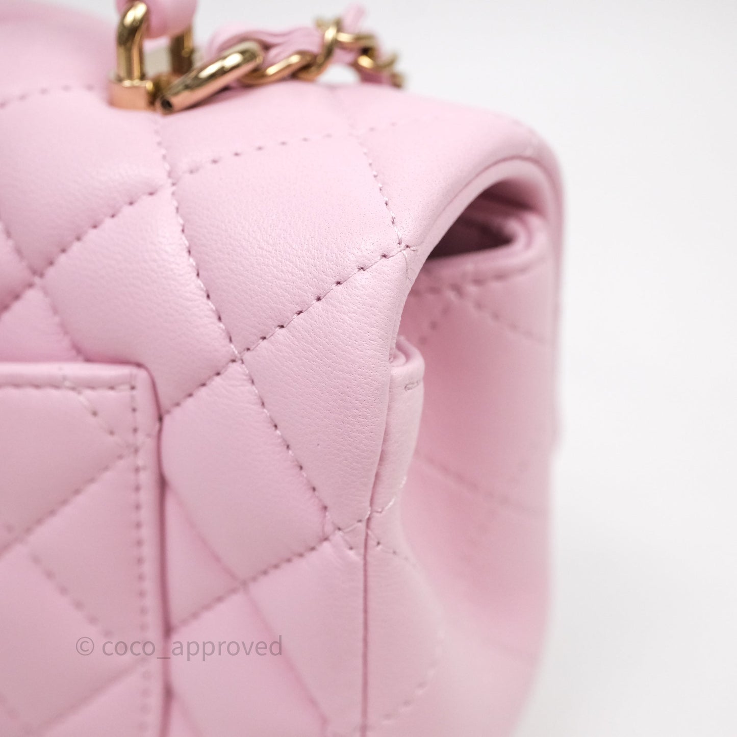 Chanel Top Handle Mini Rectangular Flap Pink Lambskin Gold Hardware