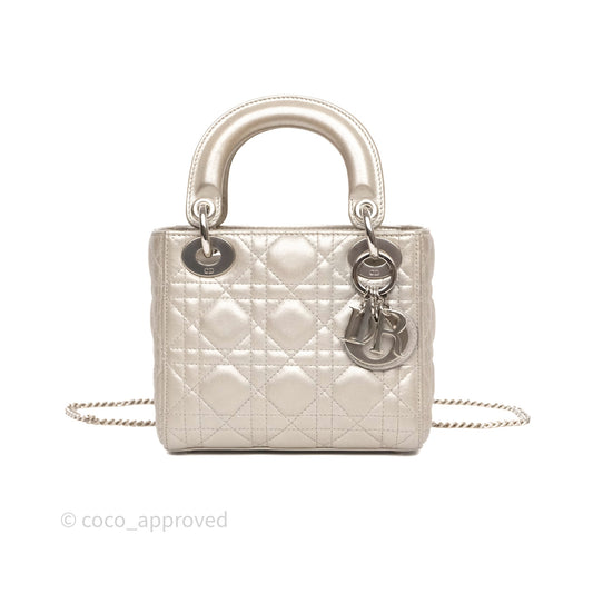 Christian Dior Mini Lady Dior Metallic Silver Nubuck Silver Hardware