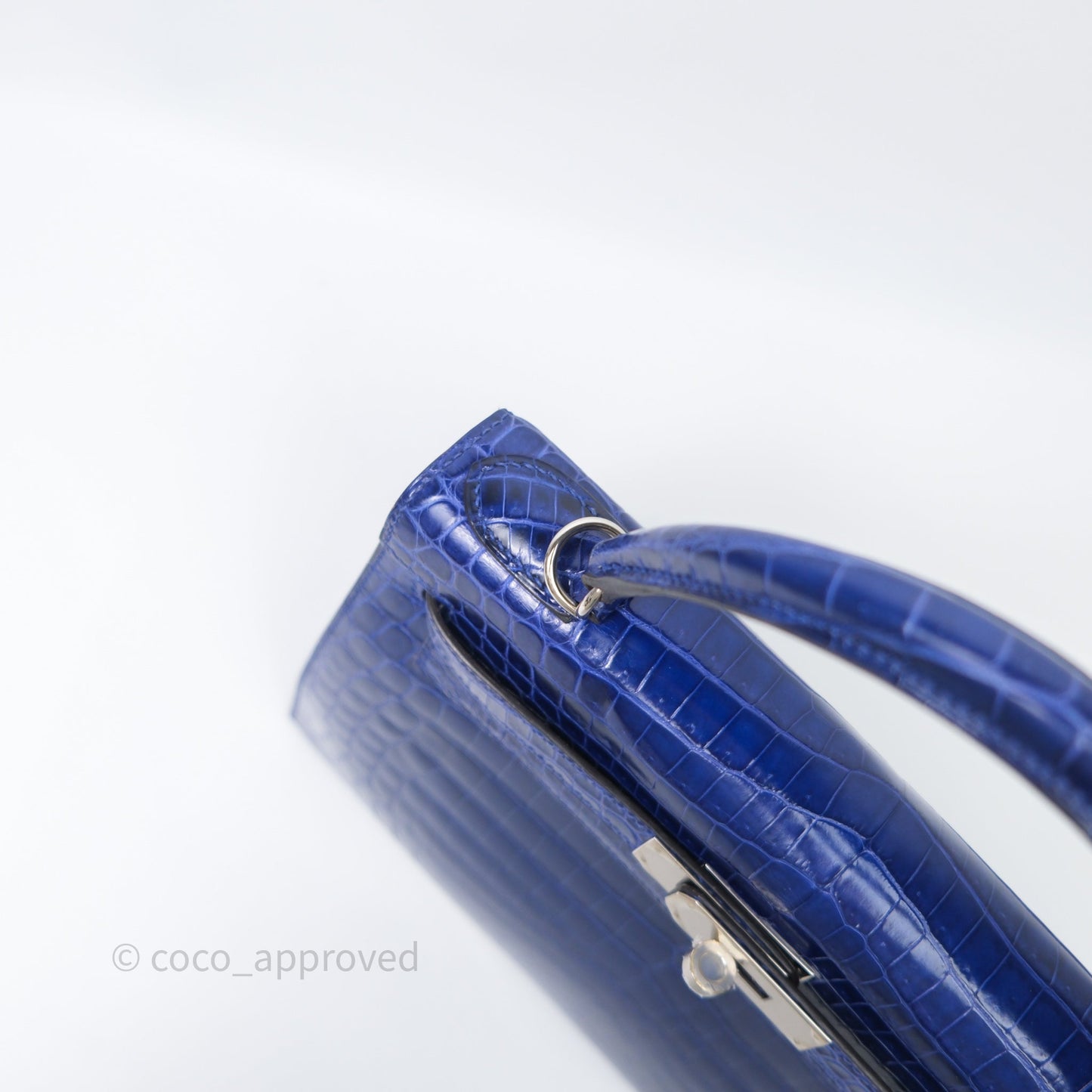 Hermès Kelly 28 Blue Croc Palladium Hardware