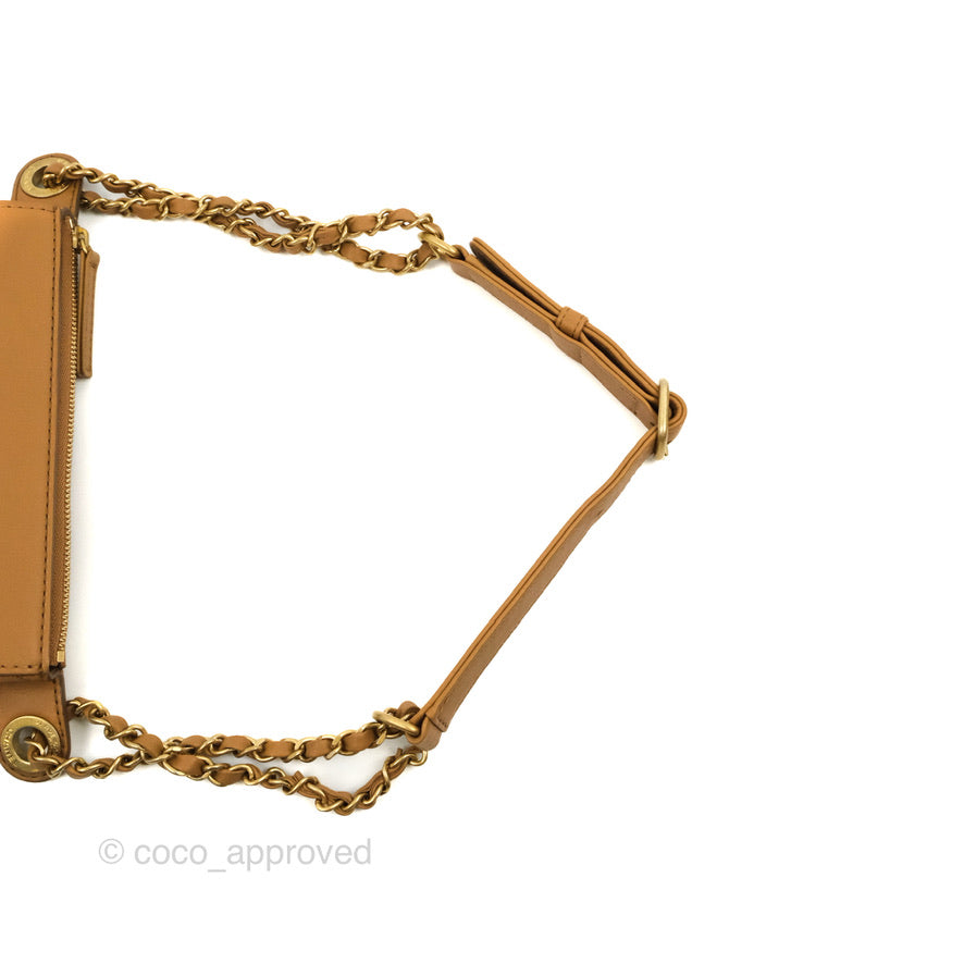 Chanel Flap Waist Bag with Leather & Tweed Coin Purses Dark Beige Calfskin