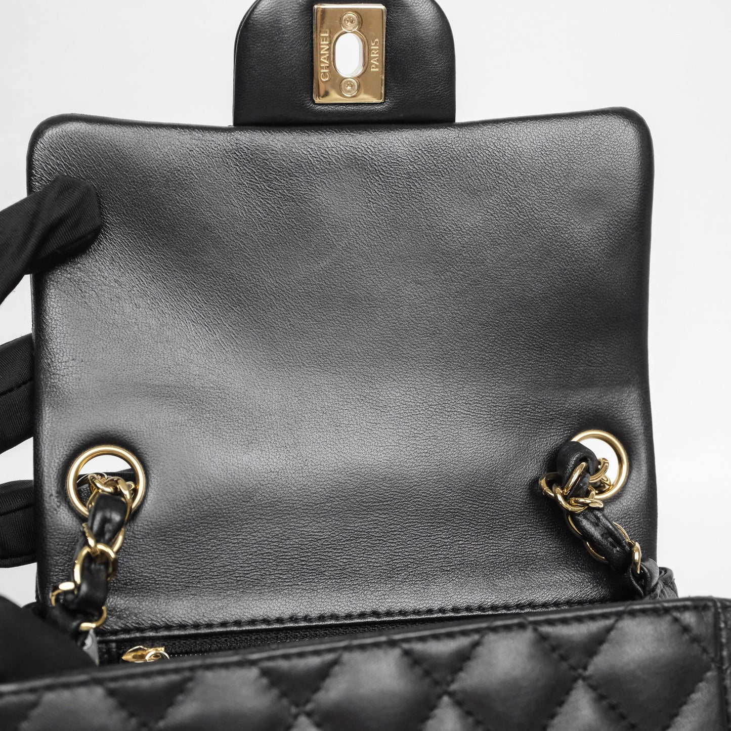 Chanel Mini Square Quilted Black Lambskin Gold Hardware