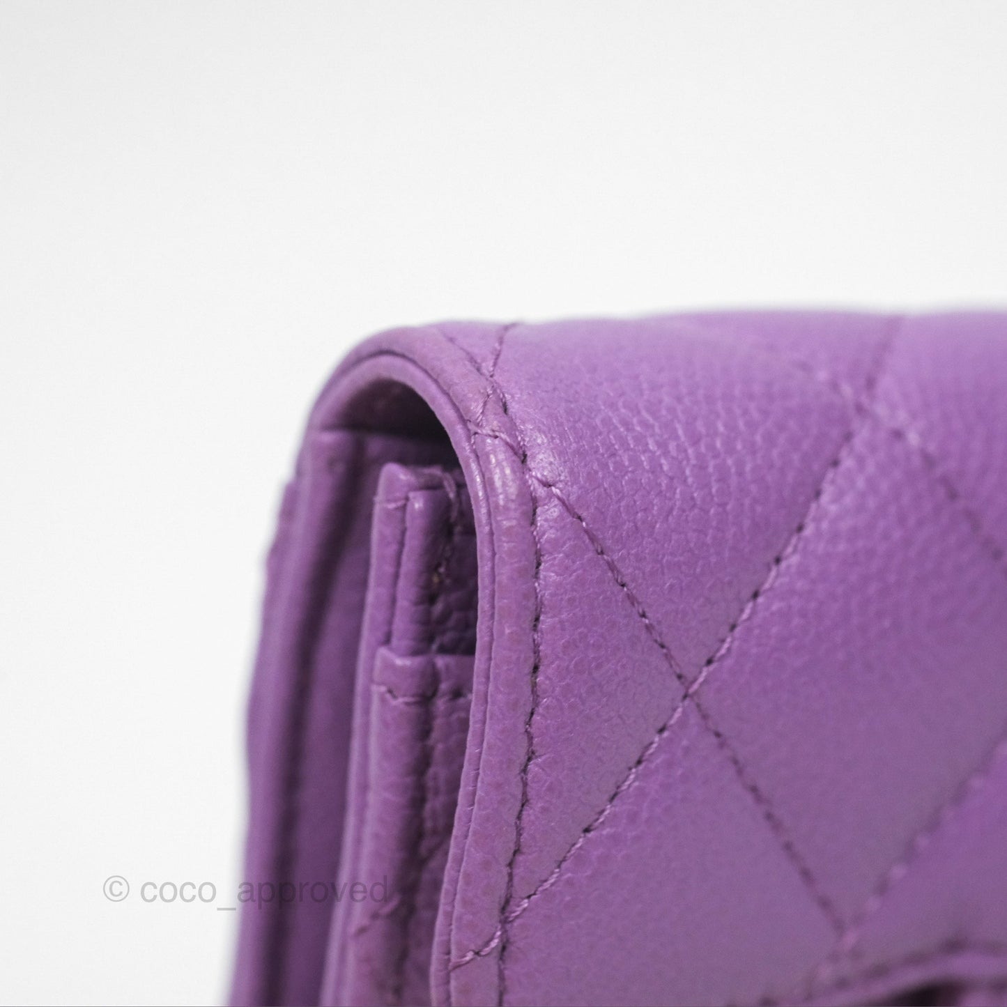 Chanel Classic Quilted Flap Card Holder Purple Caviar Gold Hardware