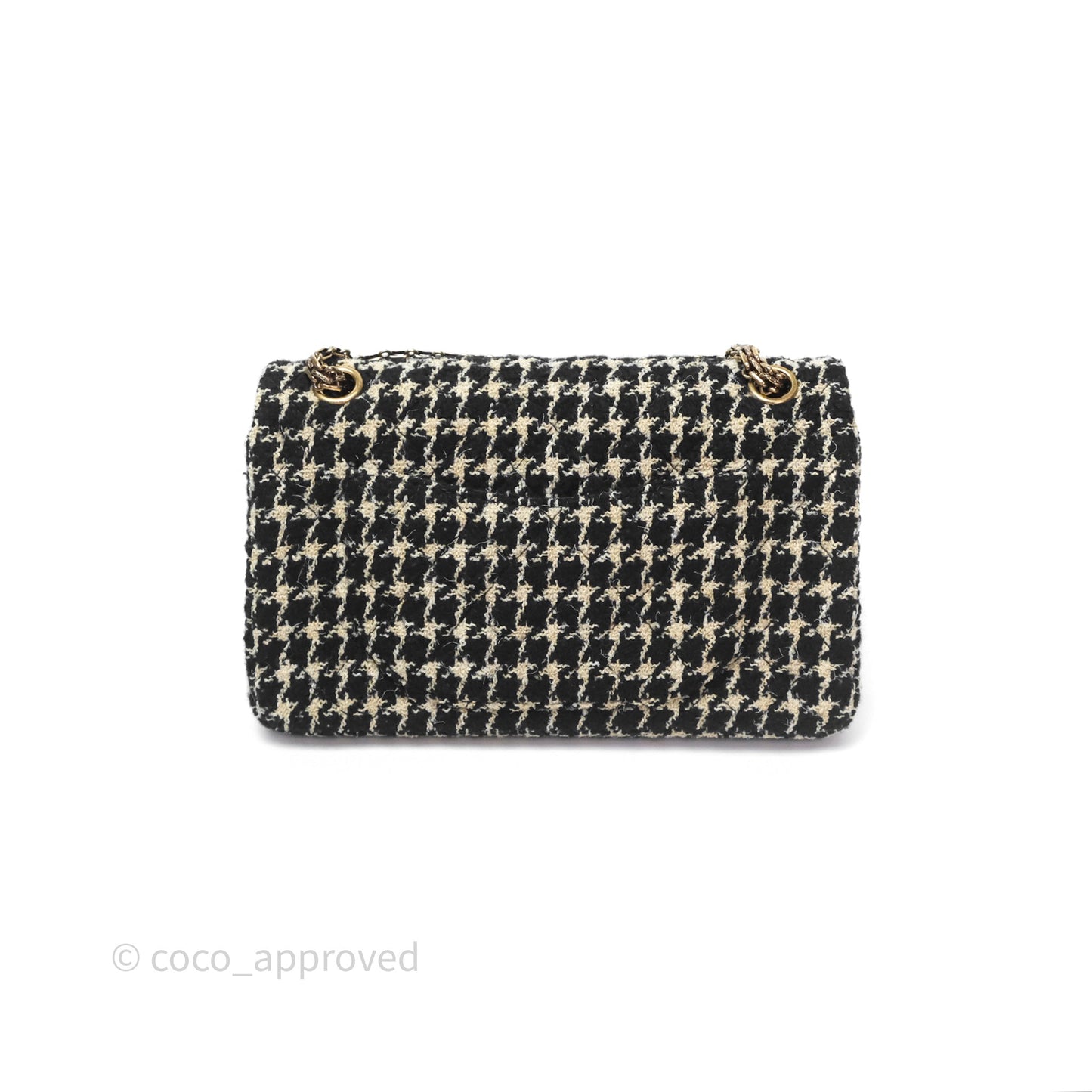 Chanel Reissue 225 Houndstooth Tweed Black Beige Aged Gold Hardware