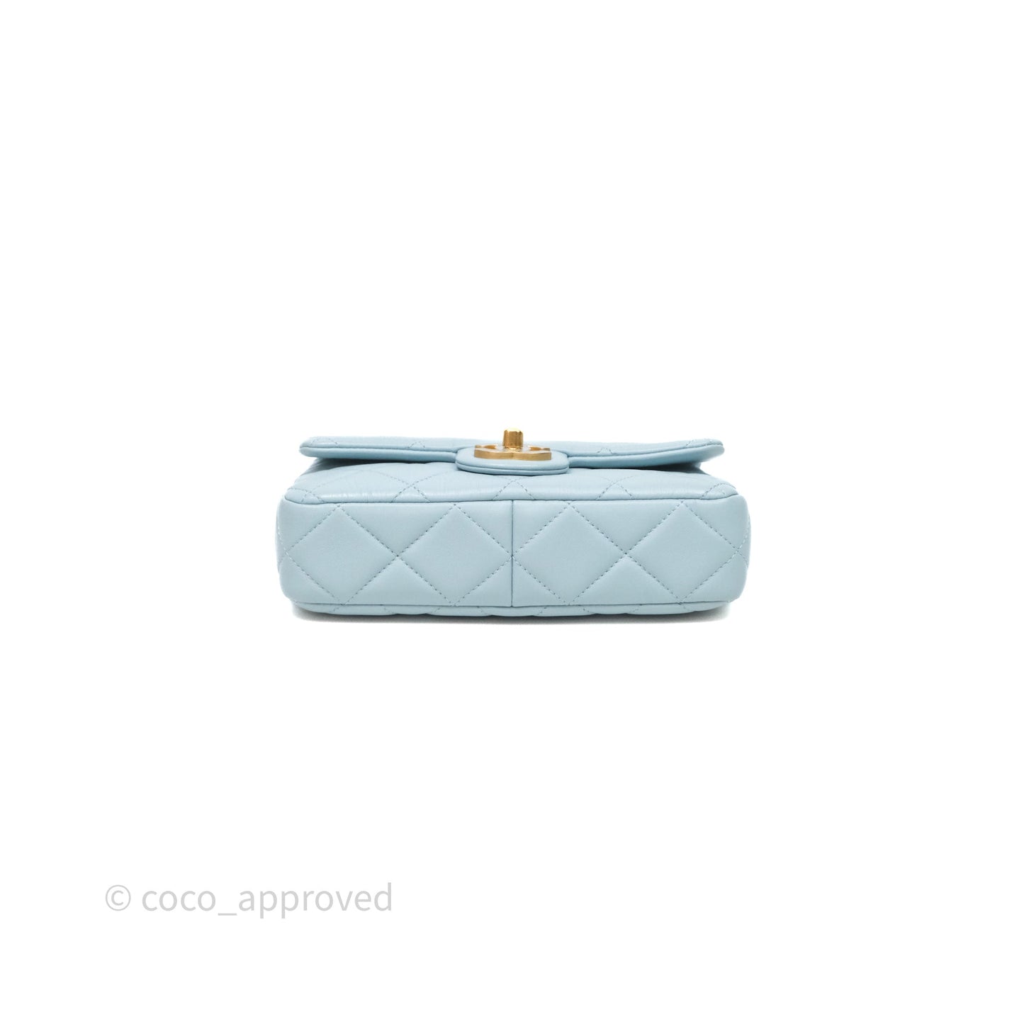 Chanel Quilted Enamel Pending CC Small Square Flap Baby Blue Lambskin