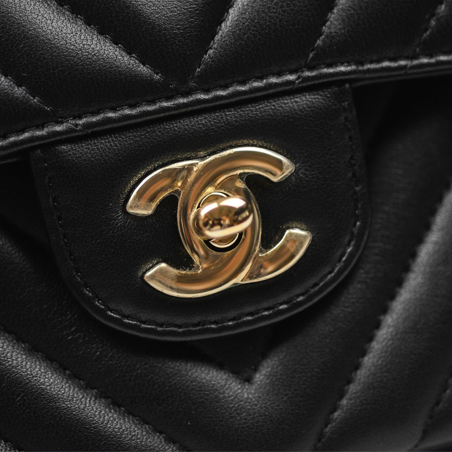 Chanel Small Classic Flap Chevron Black Lambskin Gold Hardware